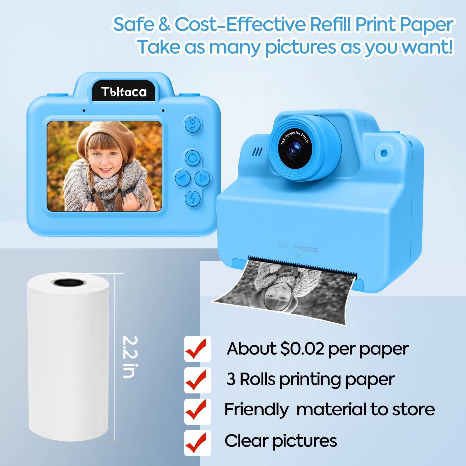 Instant Camera For Kids, Kids Instant Print Camera For 3 4 5 6 7 8 9 10 Years Old Girl Christmas Birthday Gifts, Portable Kid To