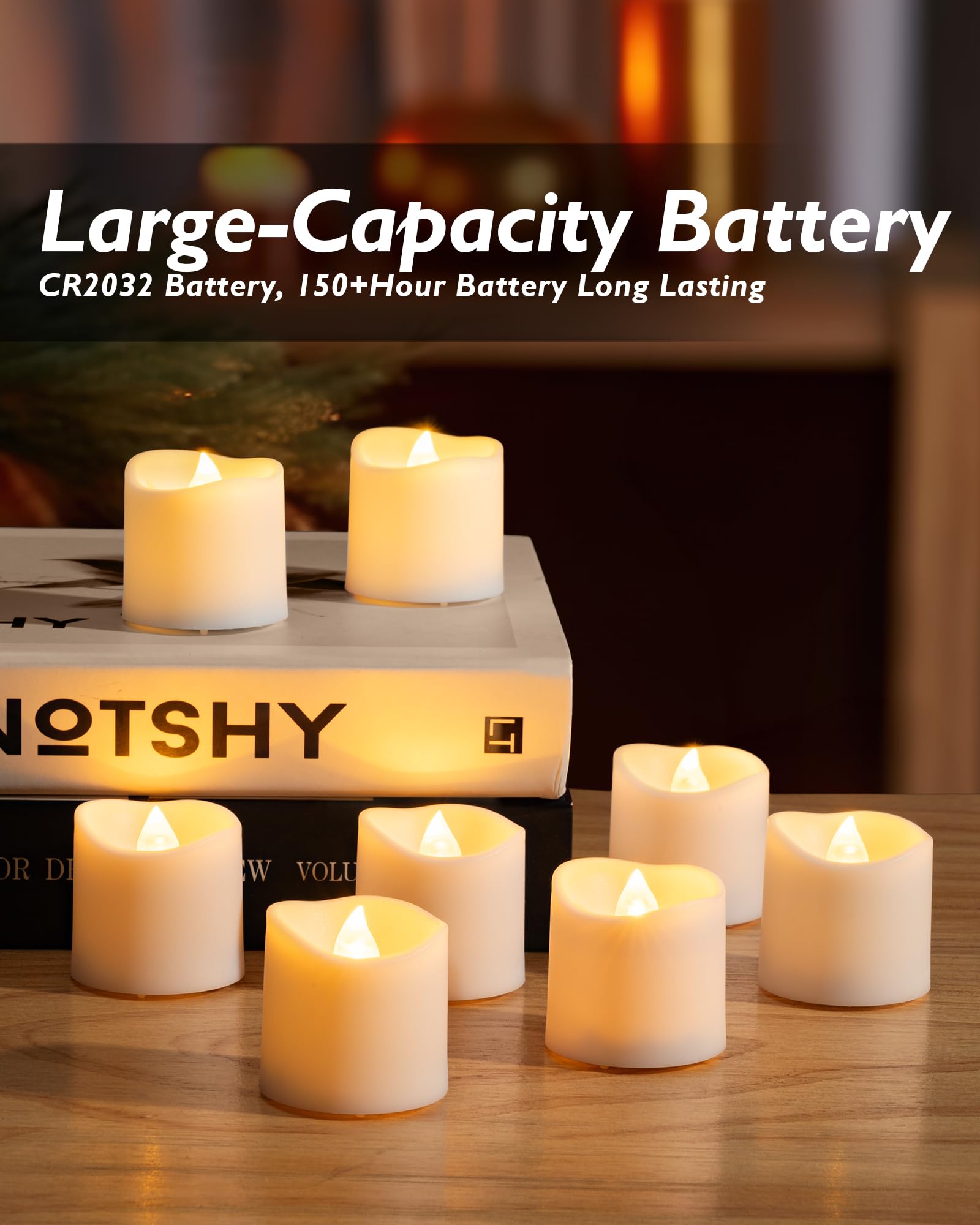 Homemory 12Pack Timer Flameless Led Votive Candles, Long Lasting Battery Operated Tea Light With Timers, 6 Hours On And 18 Hours