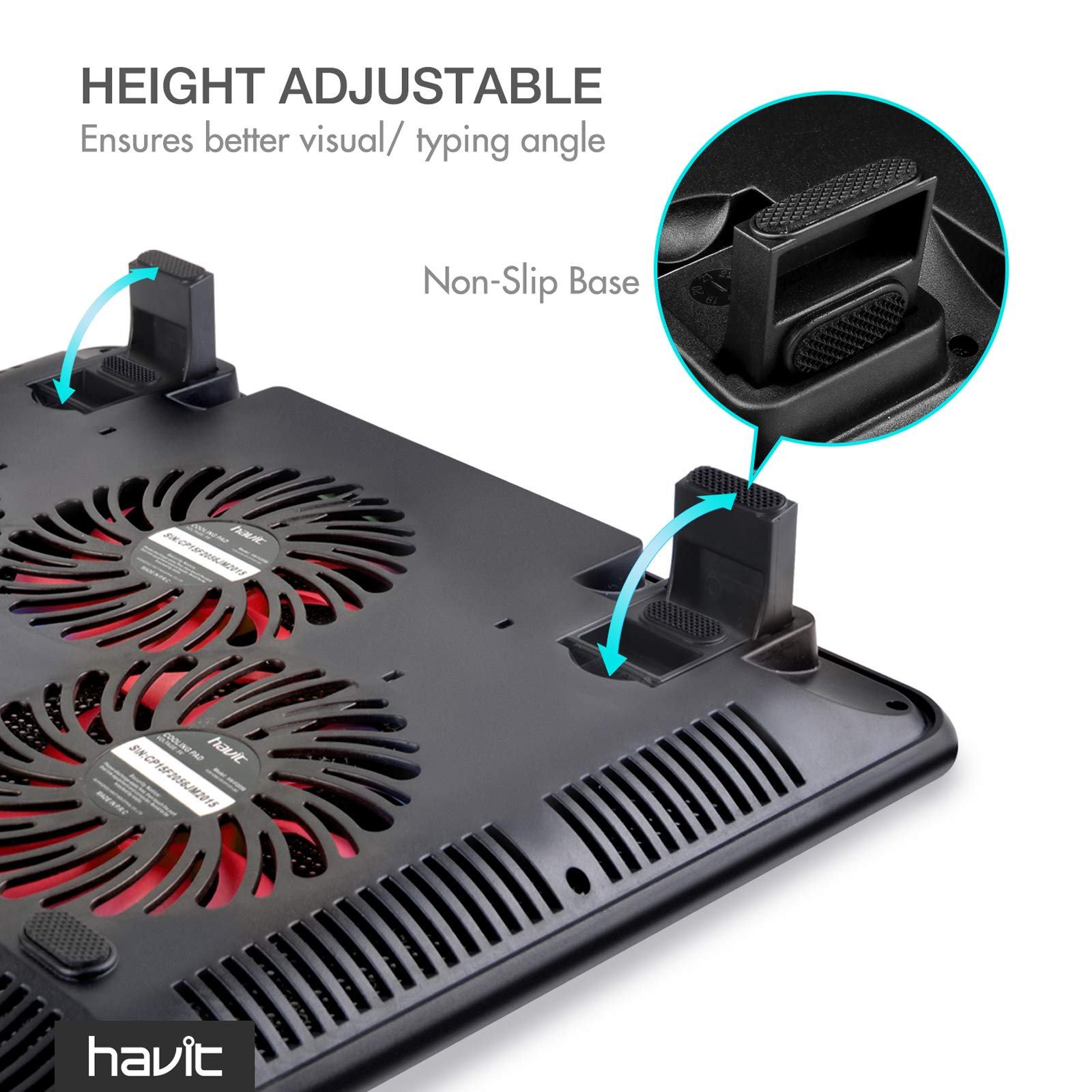 Havit Hv F2056 15.6 17 Inch Laptop Cooler Cooling Pad   Slim Portable Usb Powered (3 Fans) (Black+Red)