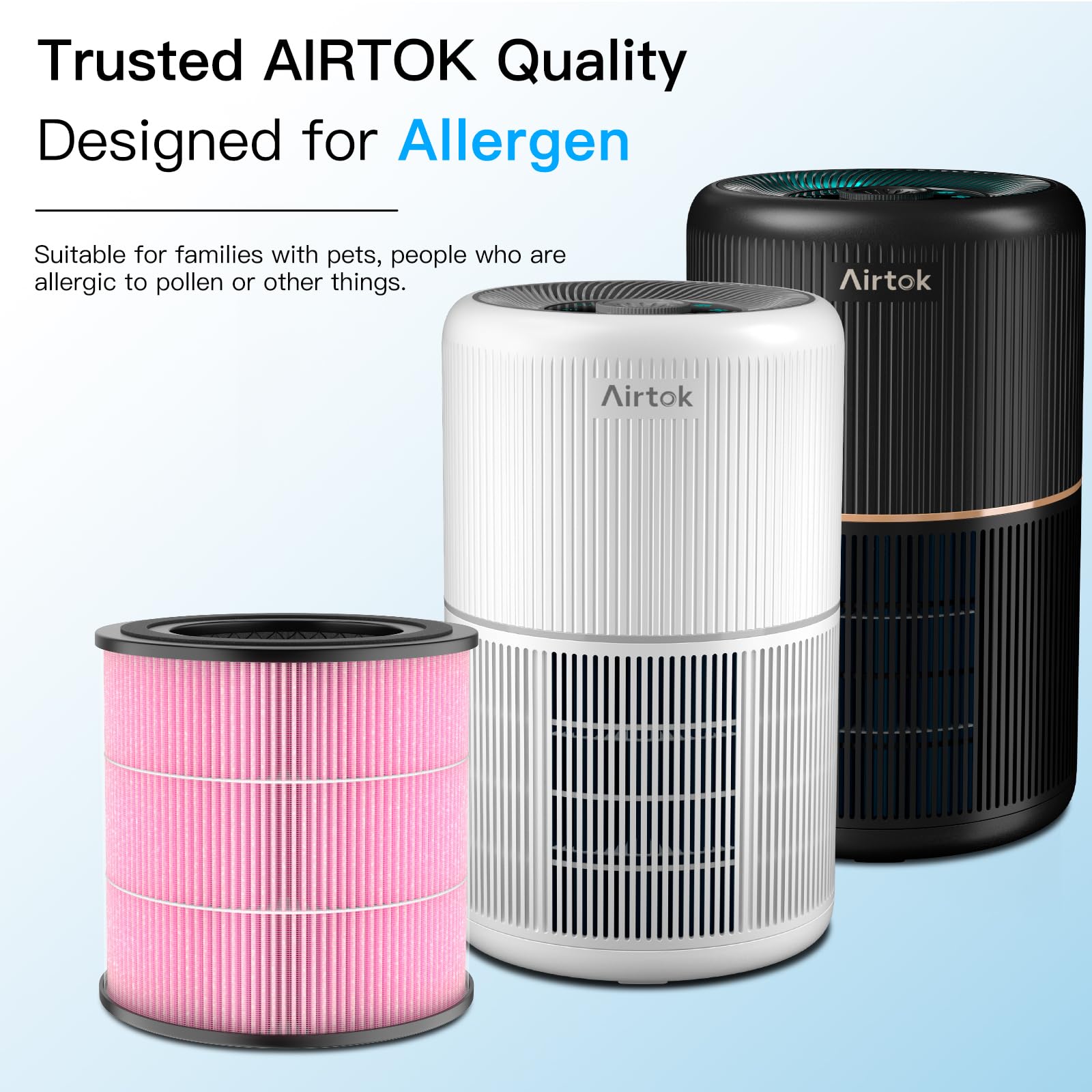 Air Purifier Ap0601 Pollen/Pet Allergens Replacement Filters, 5 In 1 With Activated Carbon, High Efficiency Hepa Filter, Pink, 2
