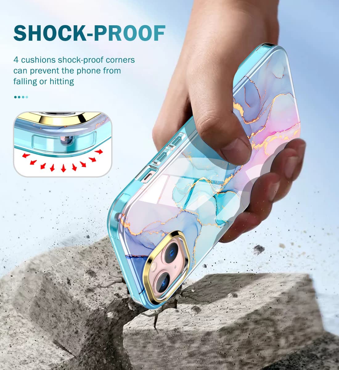 Turquiase Cute Marble Case For Iphone 13/14 6.1 Inch Built With Screen Protector, Lightweight And Stylish Full Body Shockproof P