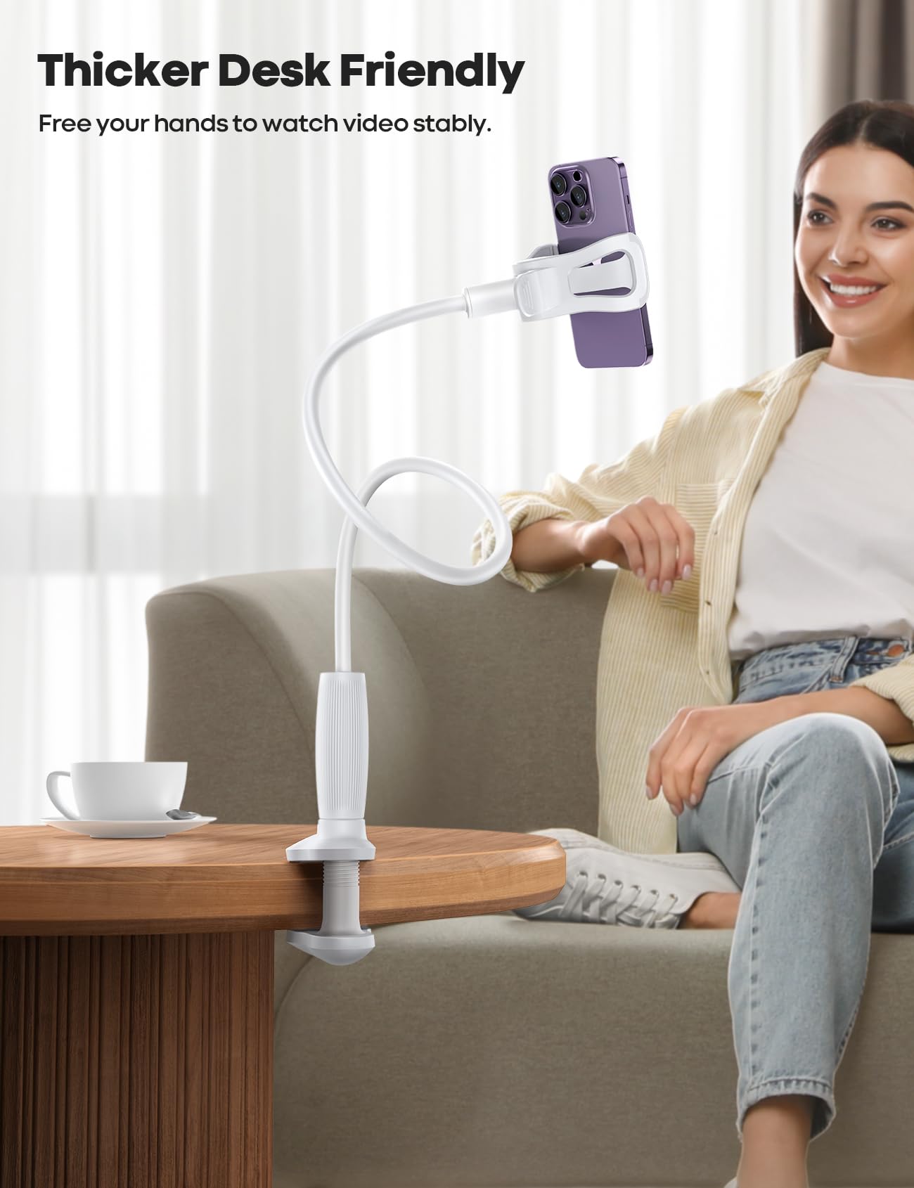 Lamicall Gooseneck Phone Holder For Bed   360 Adjustable Clamp Clip, Overhead Cell Phone Mount Stand For Desk, Compatible With A