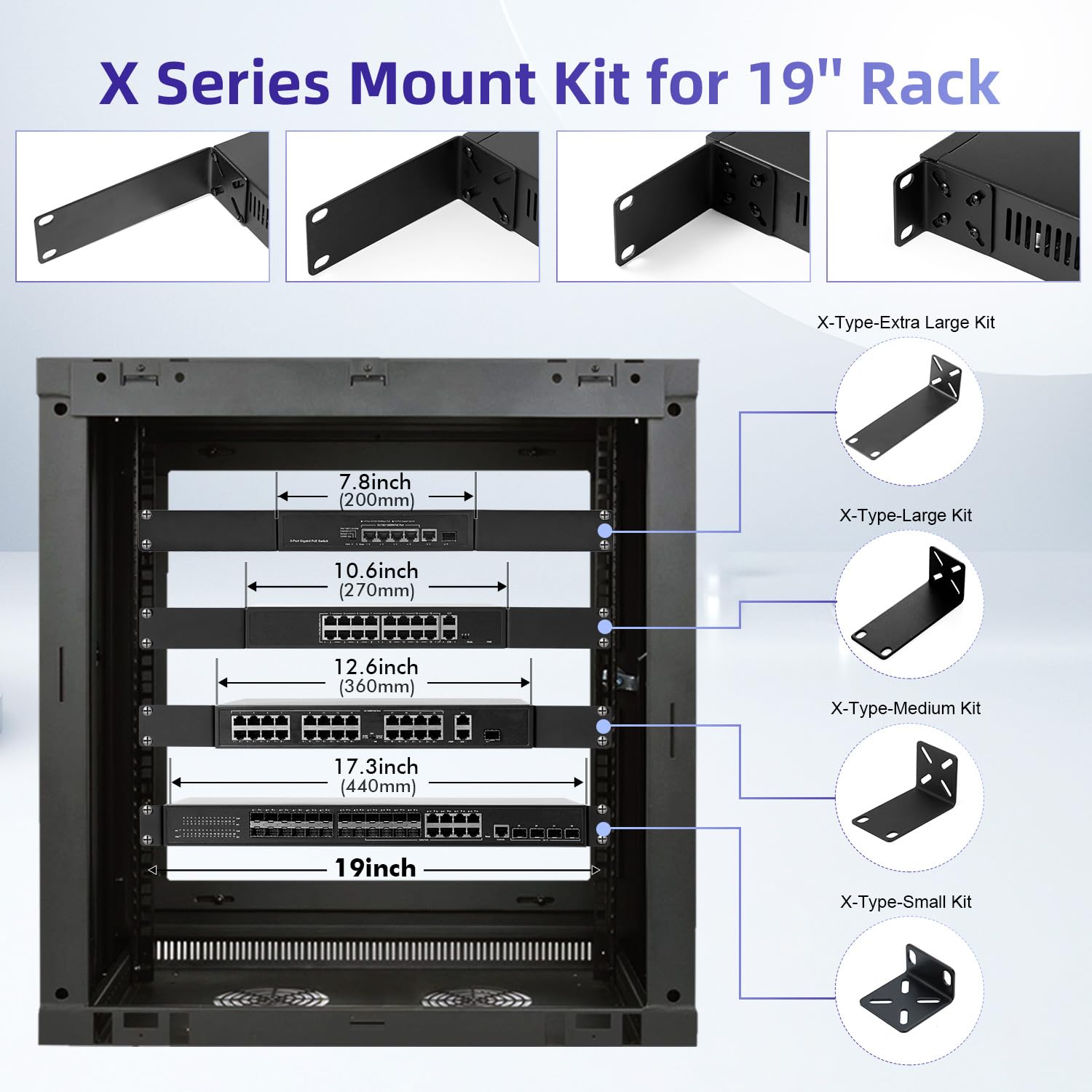 Phyinlan Rack Mount Kit For 17.3 Inch Switches, Adjustable Rack Ears For Buffalo Tech, Cisco, Netgear,Dell, D-Link, Linksys And