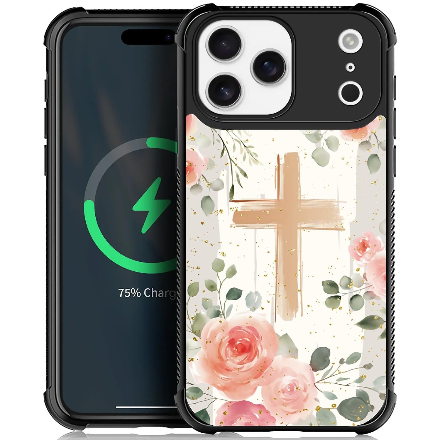 Deaorew for iPhone 17 Pro Max Case | Compatible with MagSafe | Classic Slim Cover Design | Christian Cross Pink Roses