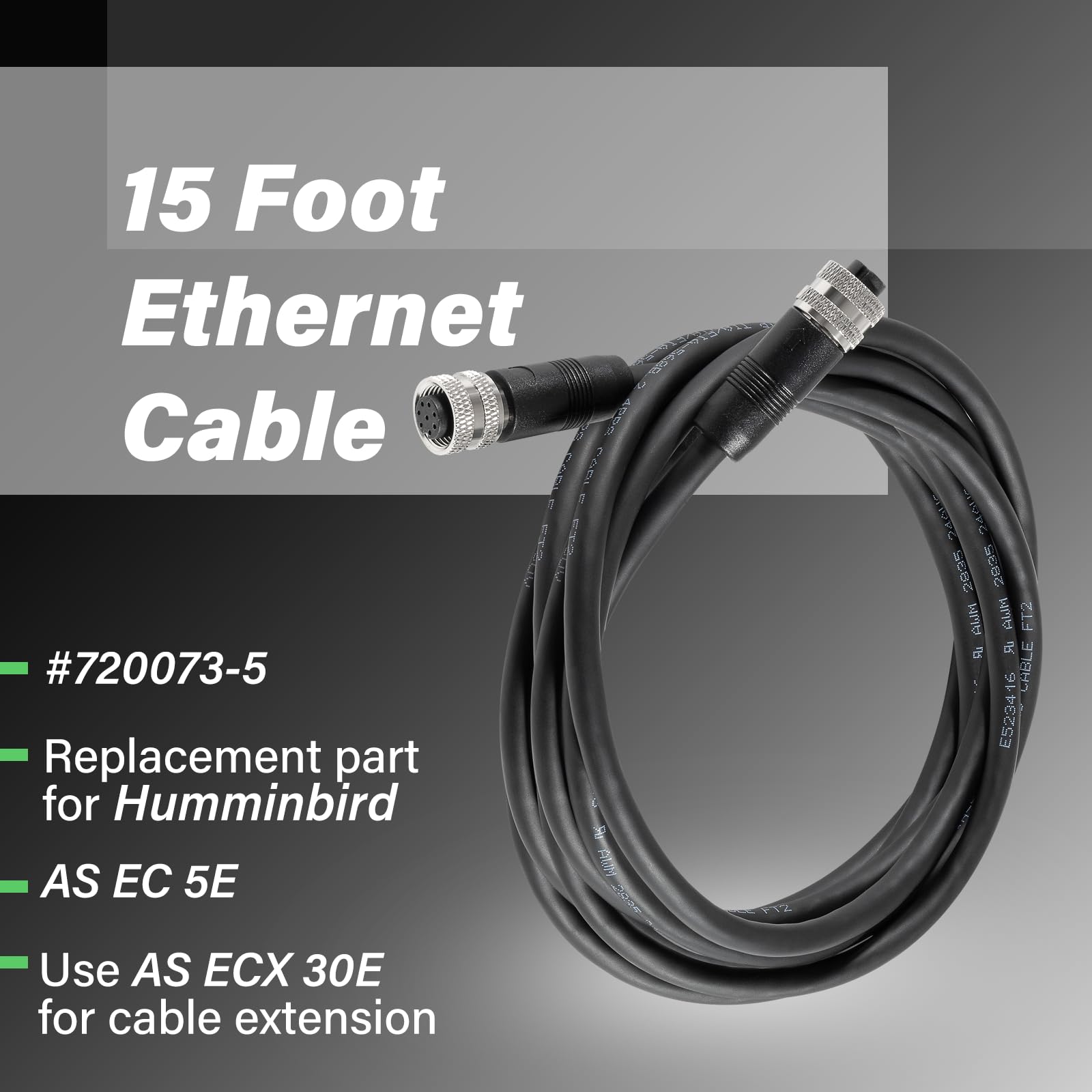Bzumperyz 720073 5 15 Foot Ethernet Cable As Ec 15E Replace For Humminbird, Black Fit For Helix, Apex, Solix And Onix Models