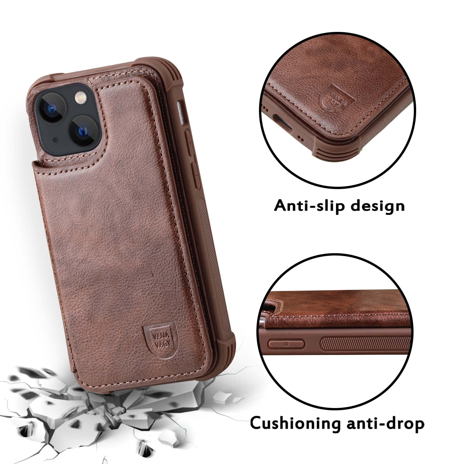 Vanavagy Wallet Case Compatible For Iphone 14/13 For Women And Men,Leather Flip Folio Phone Cover Fits Magnetic Car Mount With C