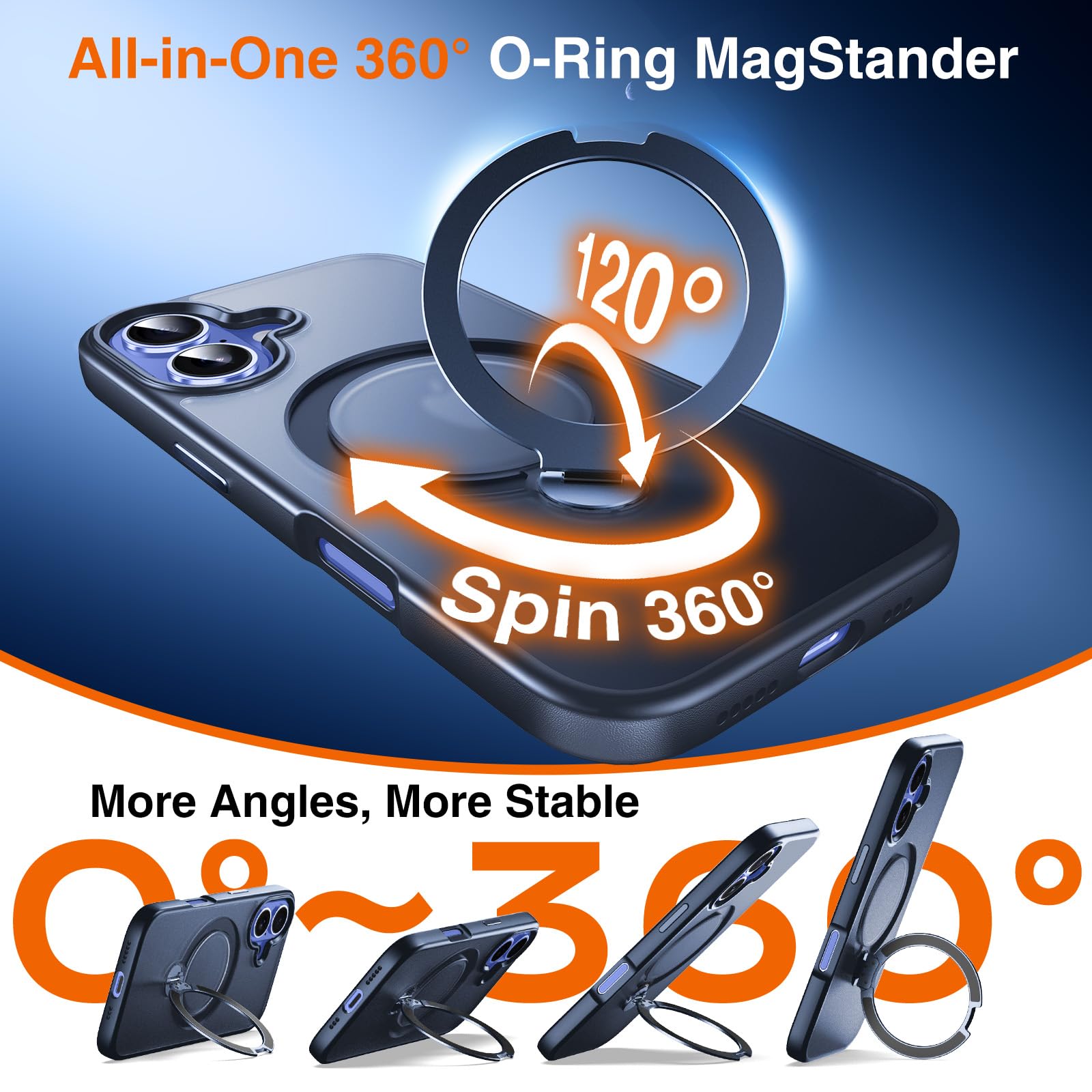 Chicfun 360 O-Ring Magstander For Iphone 16 Case With Magnetic Kickstand Ring Holder [Compatible With Magsafe][360Rotate Stand R
