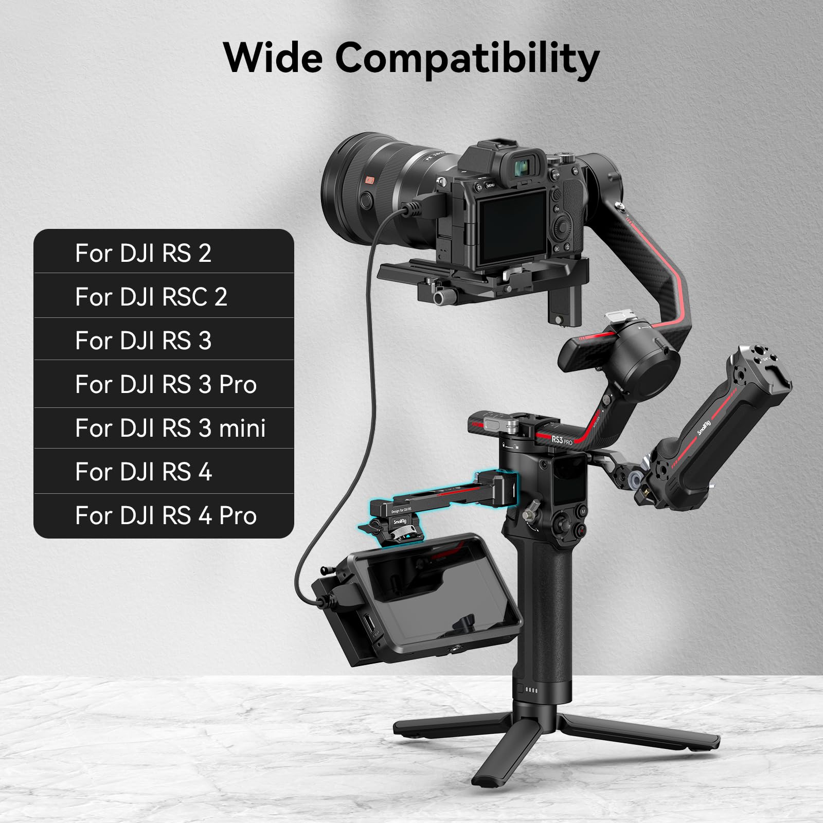 Smallrig Adjustable Camera Monitor Mount With Quick Release Nato Clamp, Cold Shoe Mount, Anti-Twist Design For Dji Rs 4 / Rs 4 P