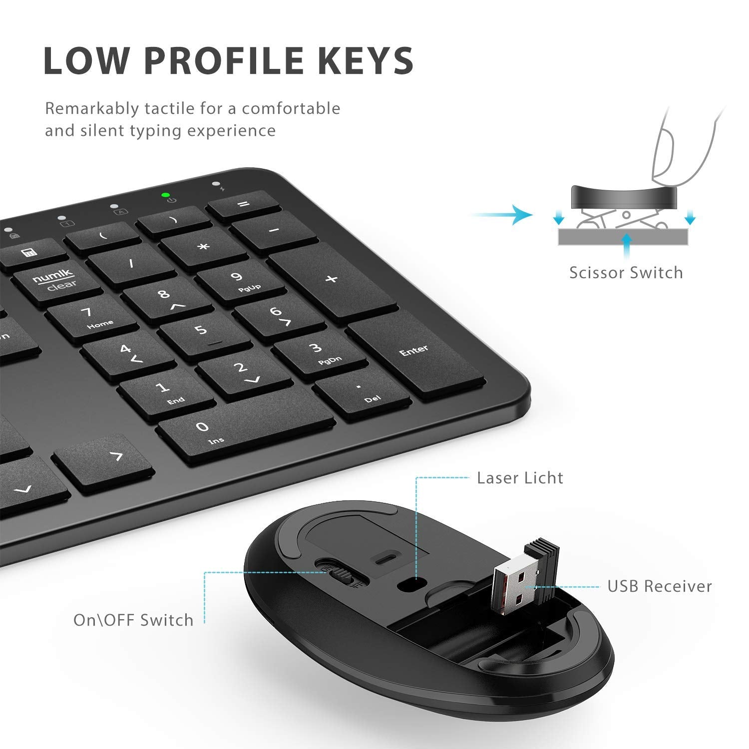 Iclever Gk08 Wireless Keyboard And Mouse   Rechargeable Wireless Keyboard Ergonomic Full Size Design With Number Pad, 2.4G Stabl
