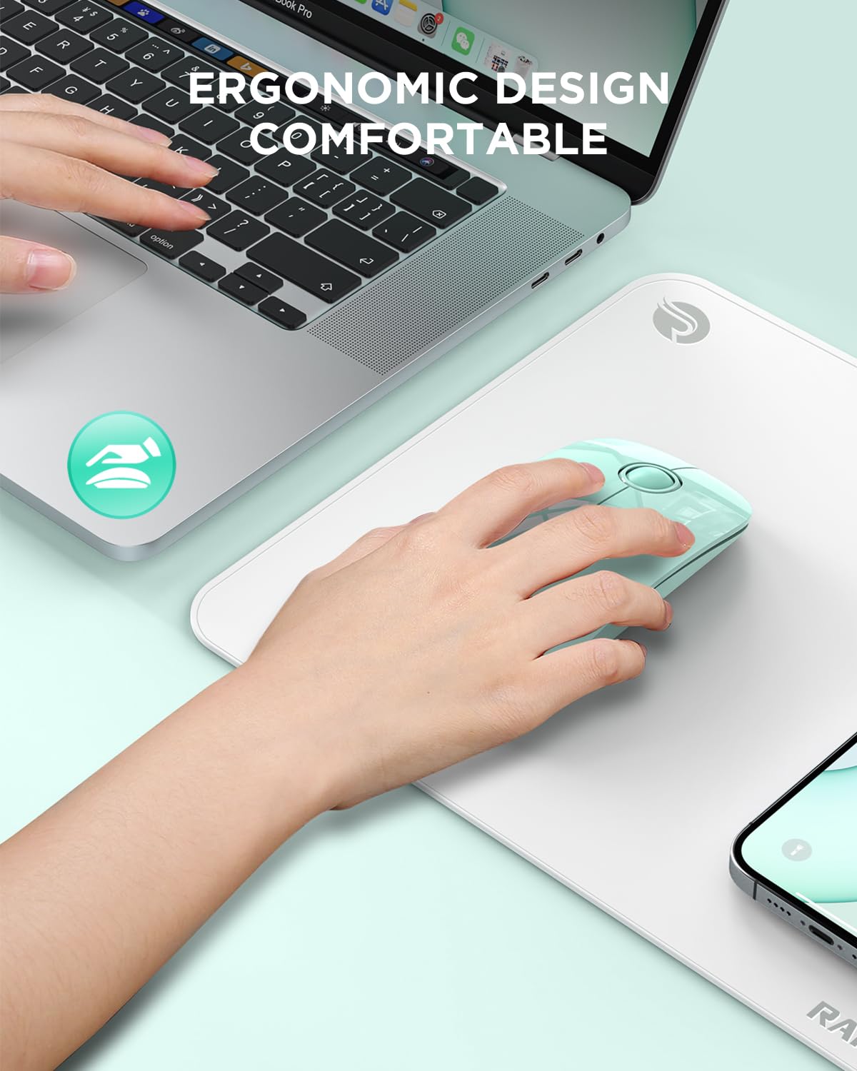 Rapique R306 Wireless Mouse, Green, Bluetooth, Usb, 480 Hours Battery Life, 1600 Dpi, Compatible With Windows, Macos, Chromebook