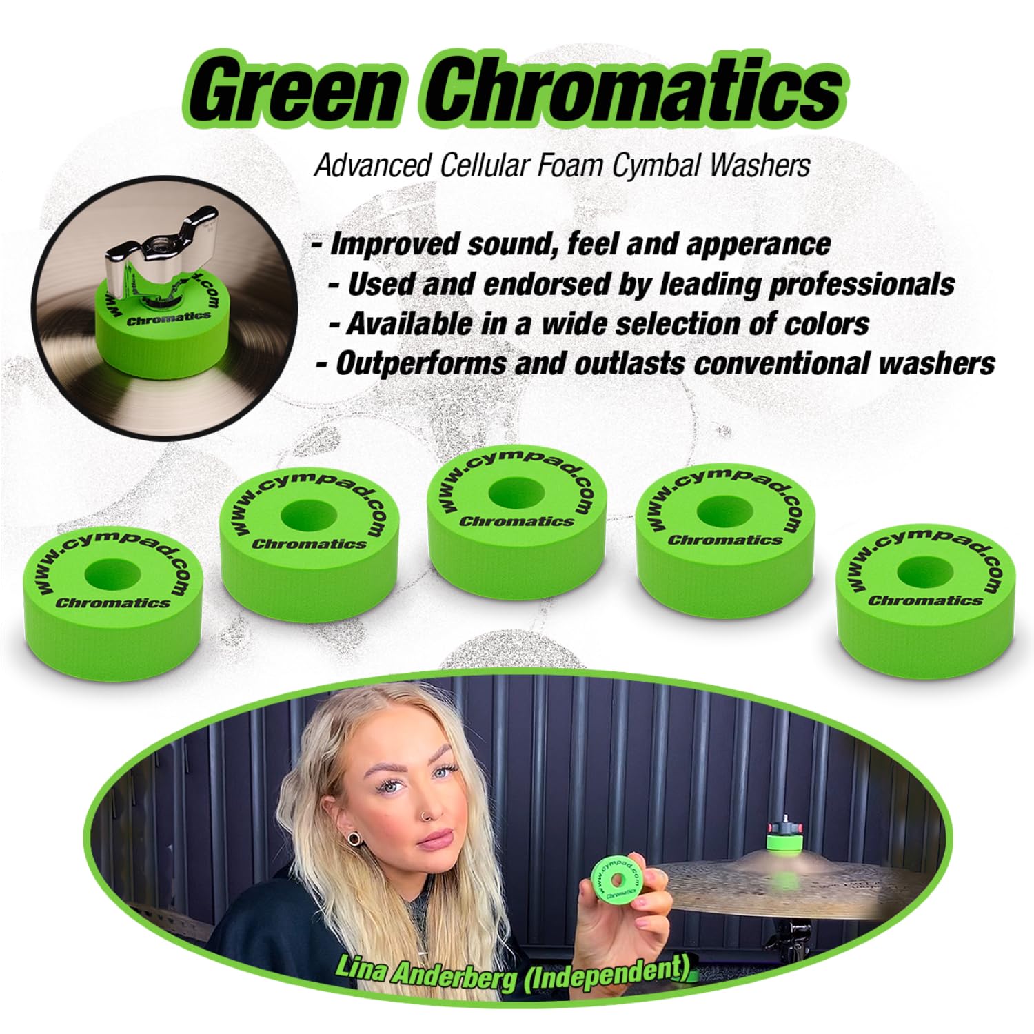 Cympad Chromatics Foam Cymbal Washer Set 40/15Mm Green