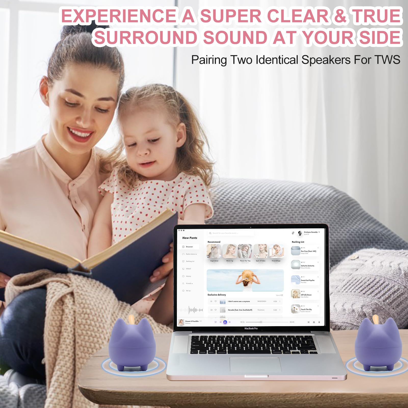 Svemei Small Bluetooth Speaker, Cute Cat Mini Wireless Speakers With Loud Stereo Sound, Built In Mic, Super Bass, Dual Pairing,