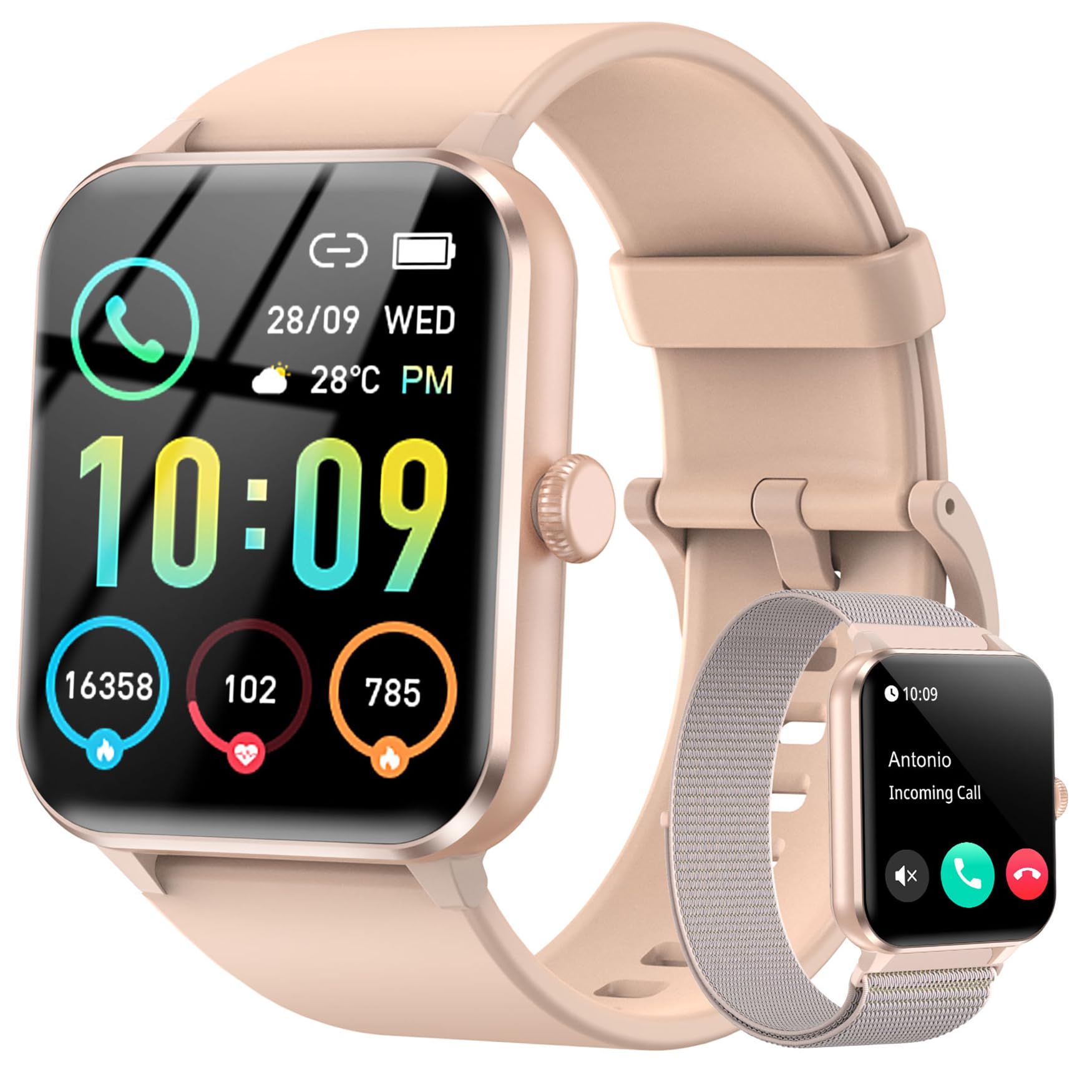 Iowodo Smart Watch(Answer/Make Call), 1.85 '' Smart Watches For Women, 100+ Sport Modes, Pedometer, Ip68 Waterproof Fitness Trac