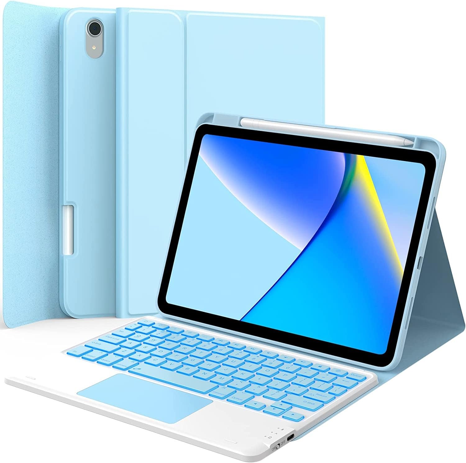 GreenLaw for iPad 10th Generation Case with Keyboard, Stain-Resistant Cover, 7 Color Backlit, Support 2 BT Devices, Detachable K