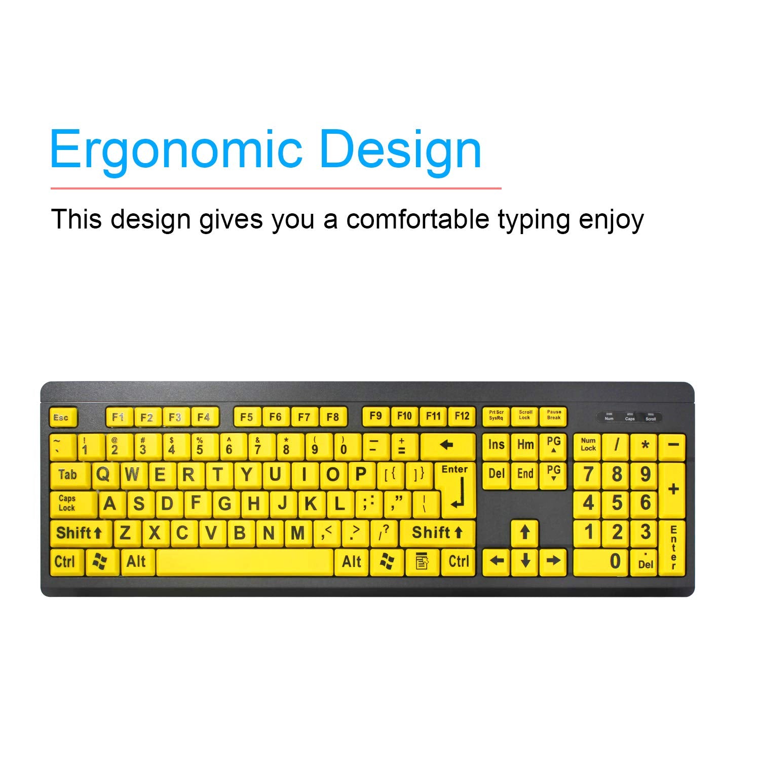 Xdl Power Large Print Computer Keyboard,Wired Usb Keyboard High Contrast Big Print Letter With Yellow Keys High Contrast Yellow
