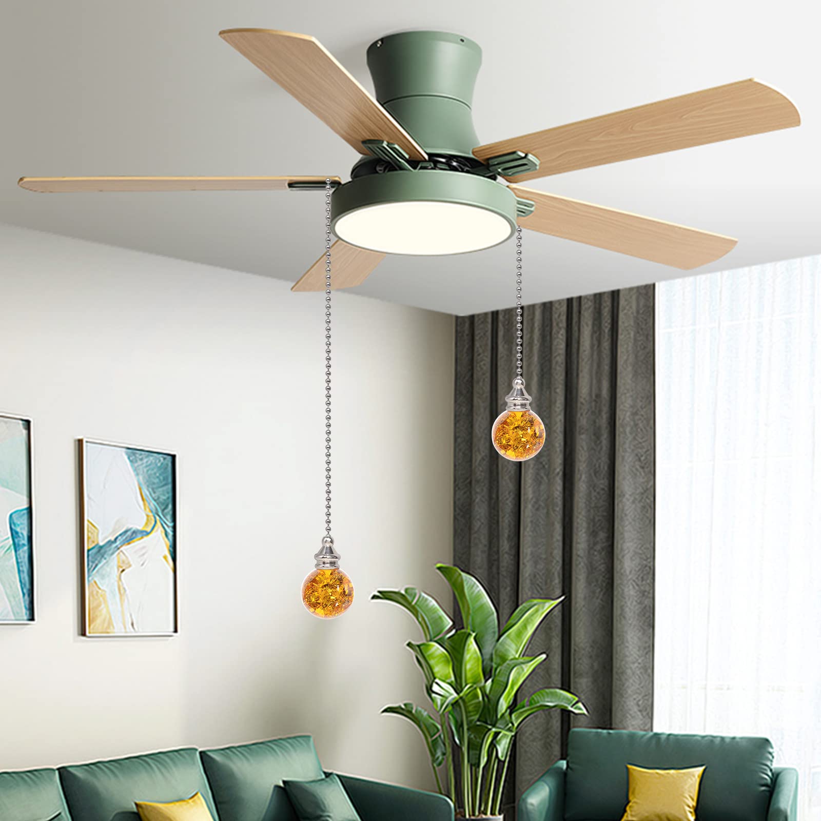 2Pcs Amber Pull Chain Crystal Glass Ice Cracked Ball Pull Chain For Ceiling Fan Light Decoration 50Cm Extension Chain