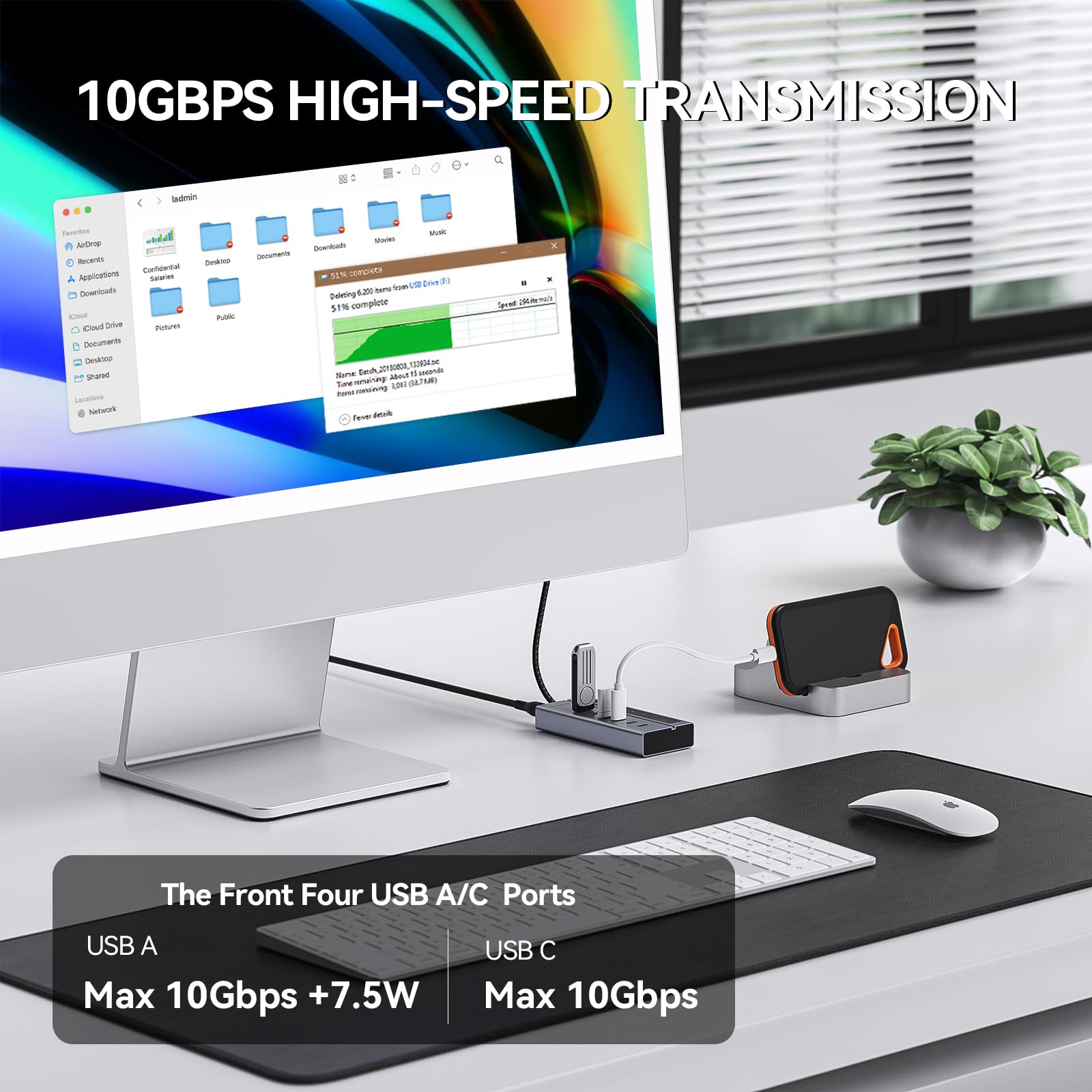 Minisopuru Powered Usb C Hub   Support Max 45W Charging, 10Gbps Data Transfer, 6 In1 Usb C Hub With 72W Power Adapter, Compatibl