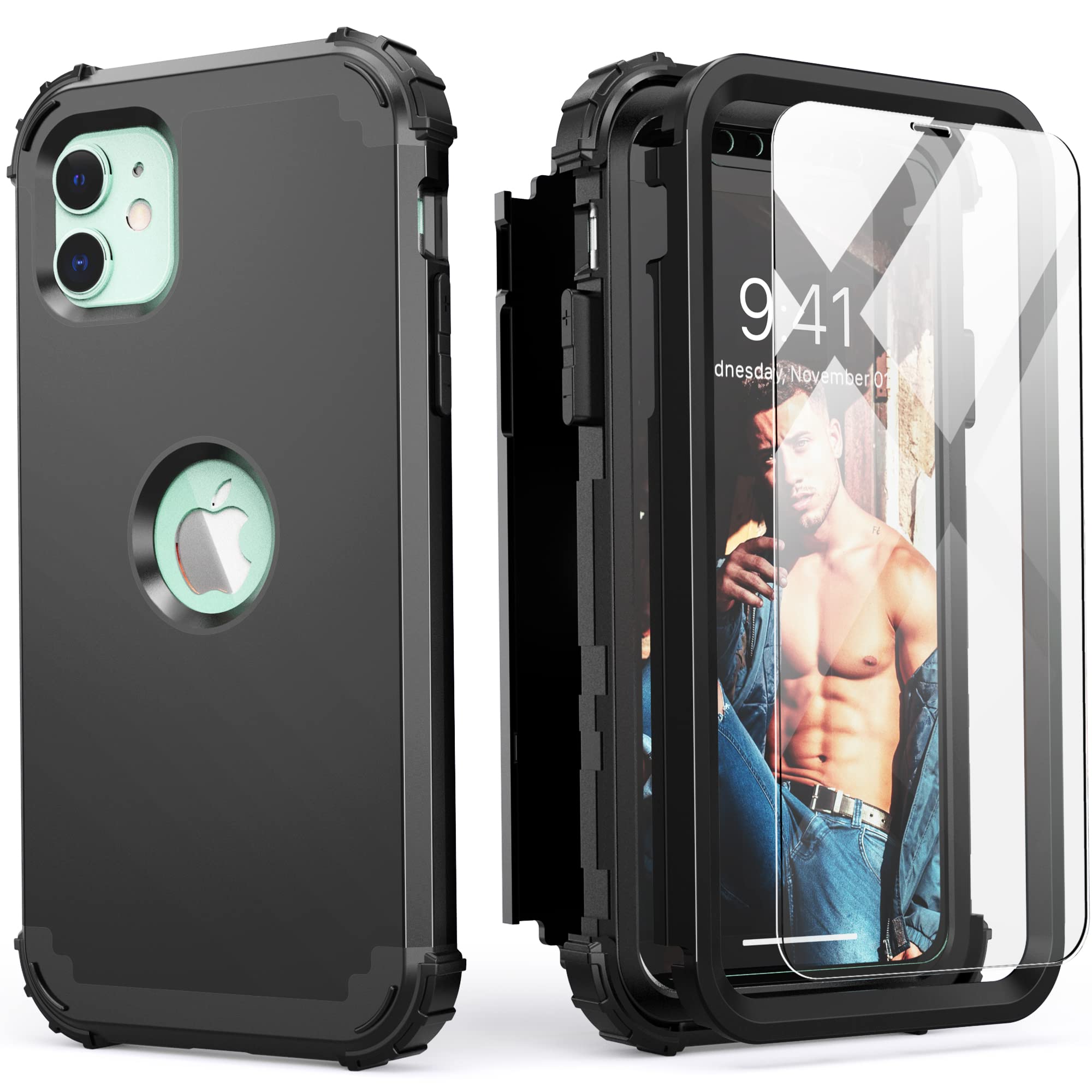 Idweel Iphone 11 Case With Tempered Glass Screen Protector,Hybrid 3 In 1 Shockproof Slim Heavy Duty Protection Hard Pc Cover Sof