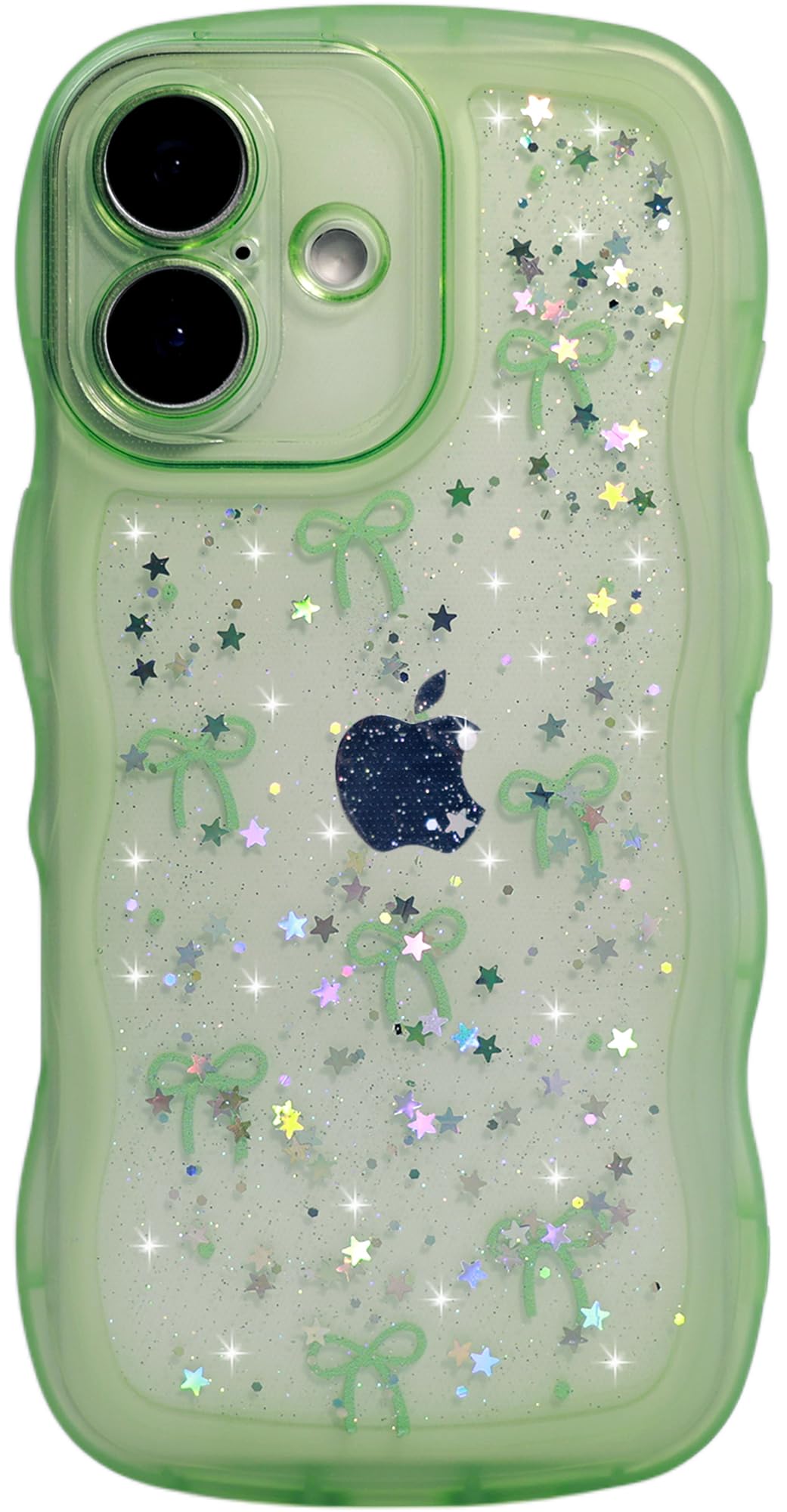 Qokey for iPhone 16 Case(6.1 2024), Glitter Star & Curved Edge Handle Grip Design, Military-Grade Shockproof Clear TPU Cover, Sp
