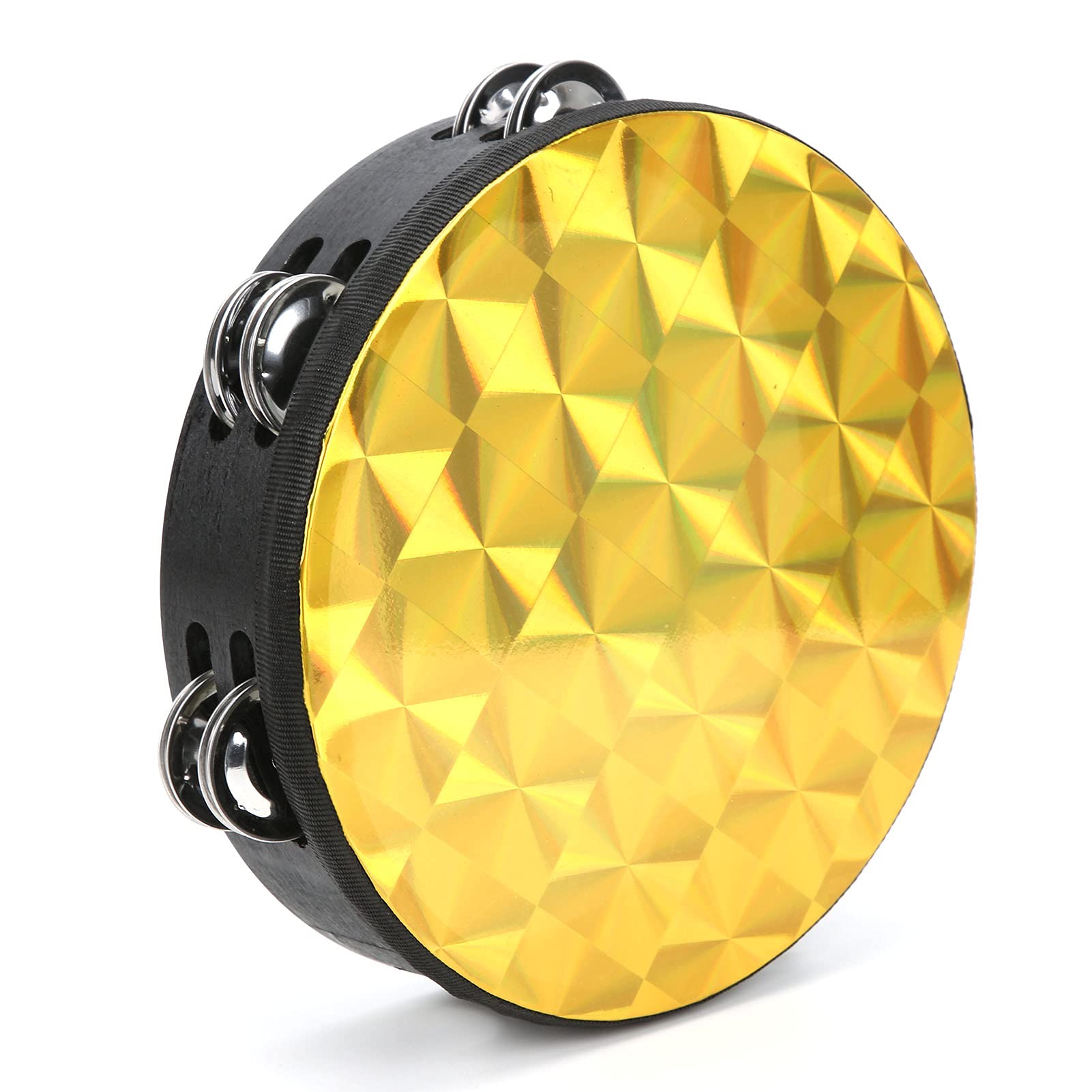 3NH Hand Tambourine 8inch, Solid Wood Hand Tambourine Bright Colors Comfortable Hand Grip for Kids for Children for Adults(Golde