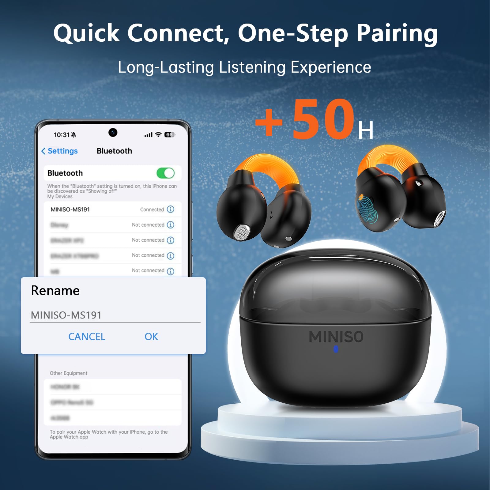 Miniso Ms191 Ai Translation Earbuds In Real Time, Language Translator Earbuds Open Ear Clip Wireless Headphones Support 135 Lang