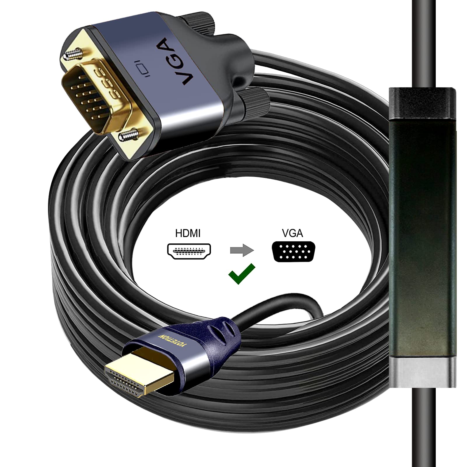 Yotetion Hdmi To Vga 30Ft Cable With Ic, Gold Plated Hdmi To Vga Compatible For Computer, Desktop, Laptop, Pc, Monitor, Projecto