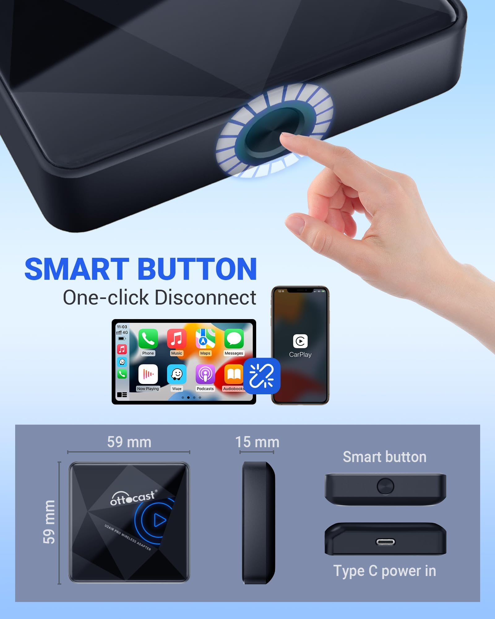 Ottocast U2Air Pro Wireless Carplay Adapter For Iphone   2024 Newest Version Wired To Wireless Carplay Dongle   Dual Band Wifi,