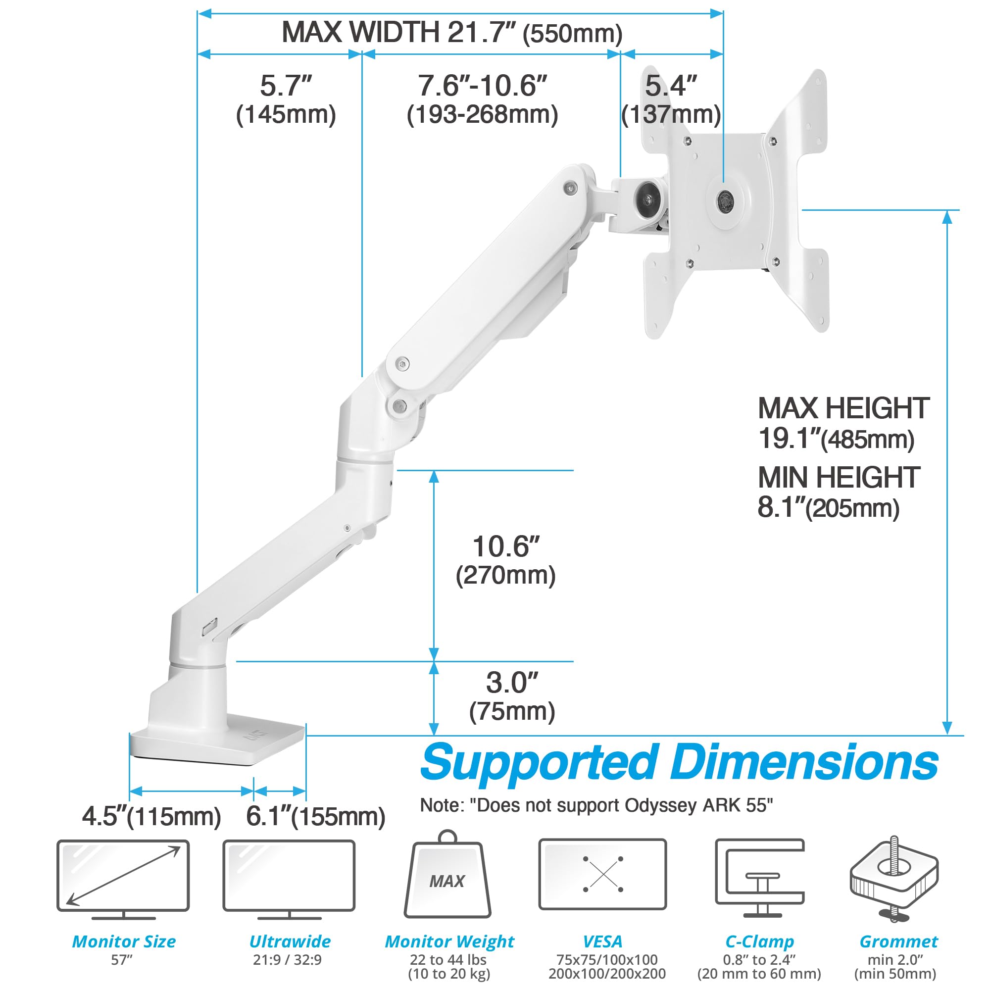 Avlt Single 34    57    Monitor Arm Desk Mount Fits One 44 Lbs Heavy Duty Monitor Full Motion Height Swivel Tilt Rotation Adjust