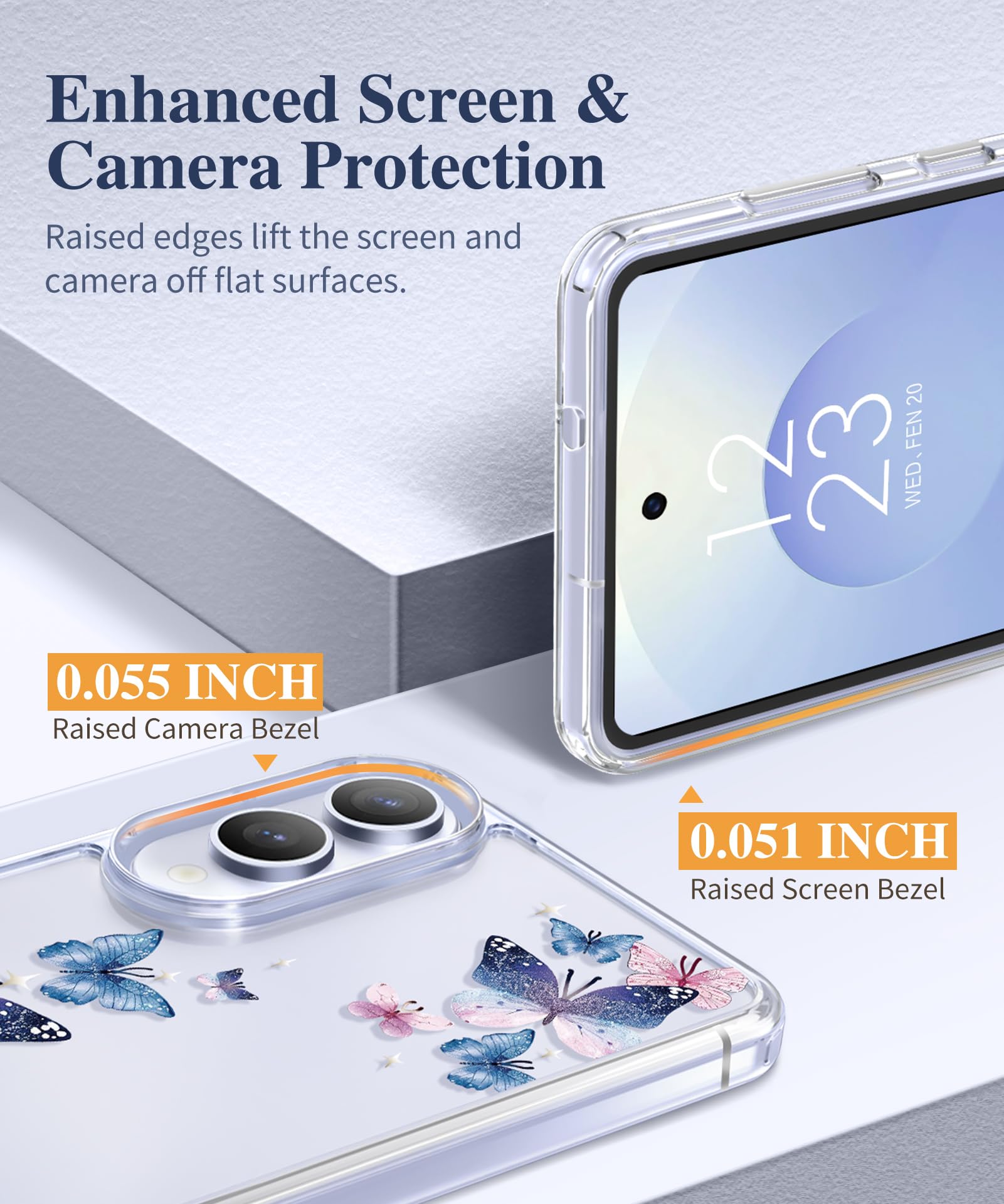 Gviewin For Samsung Galaxy S25 Edge Case, With Screen & Camera Lens Protector [Non Yellowing] Floral Clear Slim Bumper Shockproo