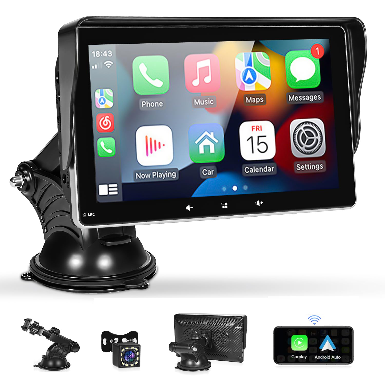 Carplay Screen For Car, 7 Inches Car Play Screen With 1080P Backup Camera, Apple Carplay And Android Auto Automatic Multimedia P