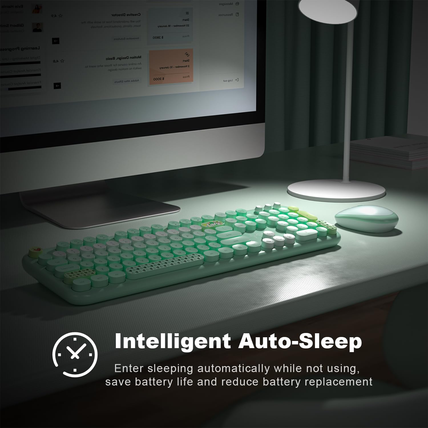 MOFII Wireless Keyboard and Mouse Combo 104 Keys Round Keycap 2.4G USB Pale Green Full Sized