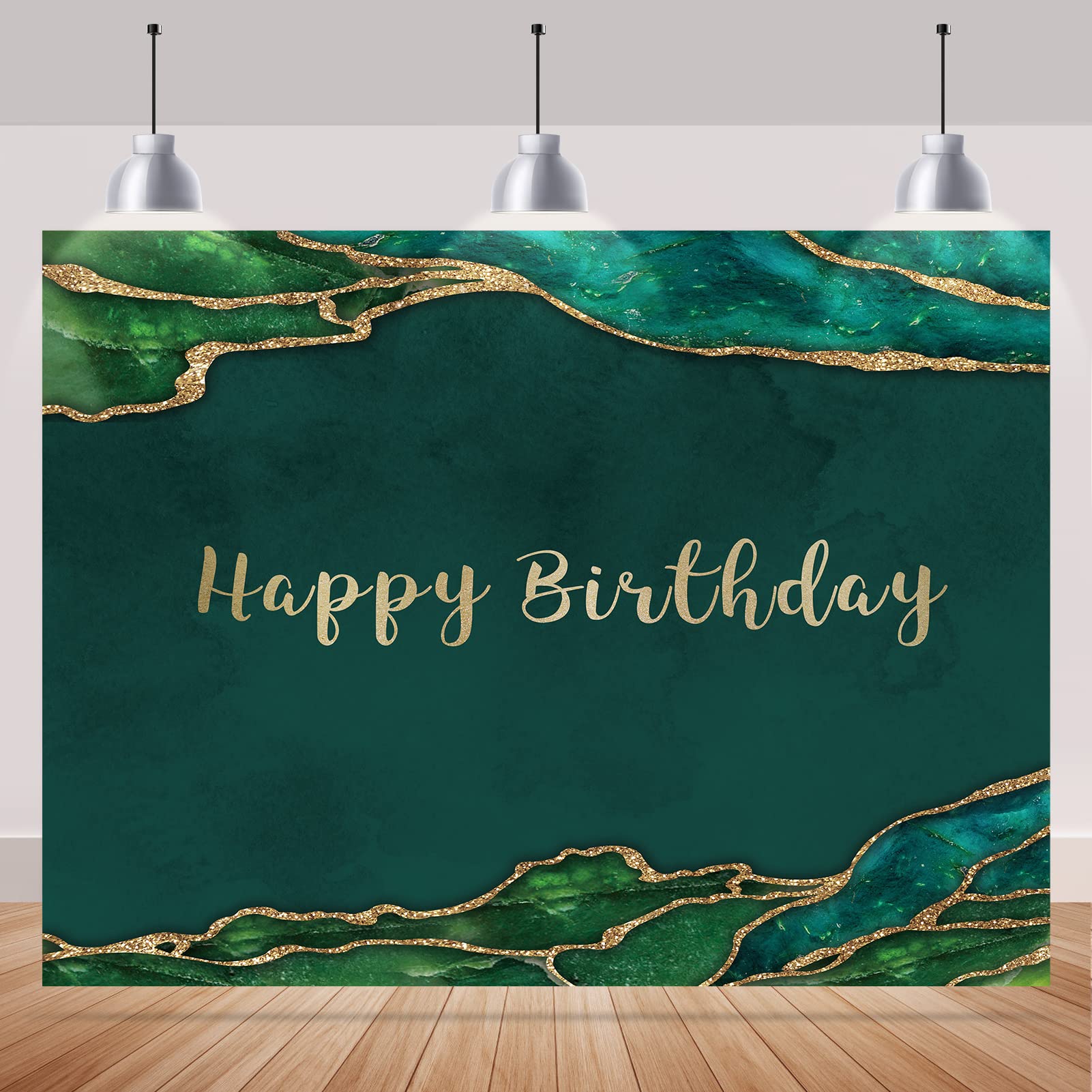 Rsuuinu Happy Birthday Backdrop Emerald Green And Gold Glitter Photography Background Birthday Party Banner For Women Man Cake T