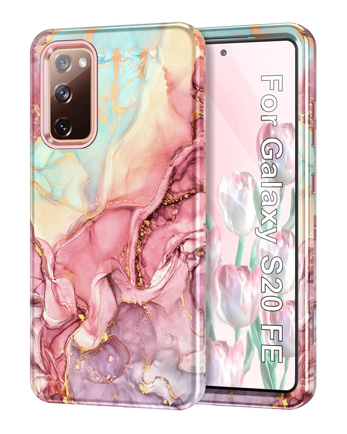 Btscase For Galaxy S20 Fe 5G Case, Marble Pattern 3 In 1 Heavy Duty Shockproof Full Body Rugged Hard Pc+Soft Silicone Drop Prote