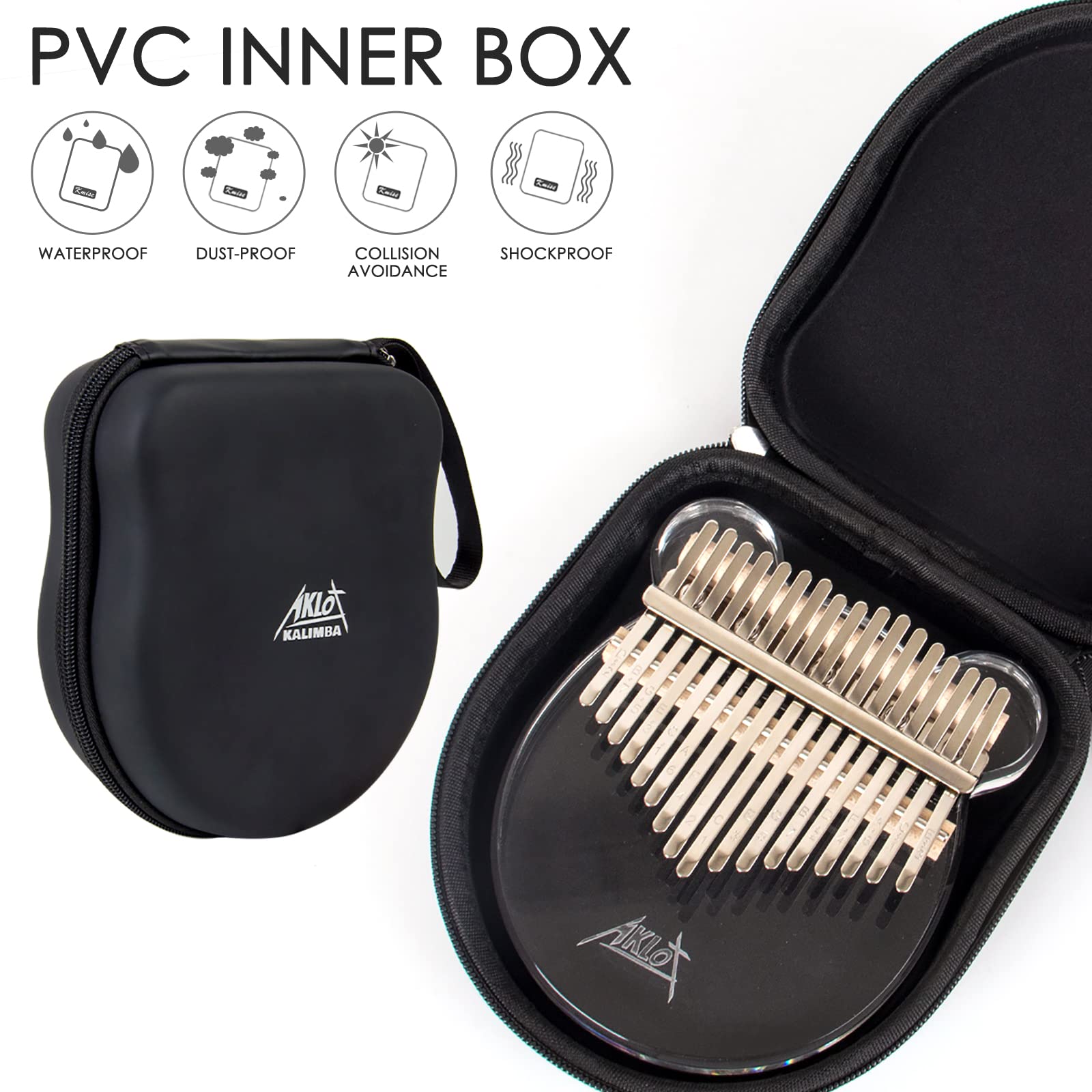Kalimba Thumb Piano, Aklot 17 Keys Transparent Acrylic Bear Finger Piano Note Carved Starter With Case Tune Hammer Study Booklet