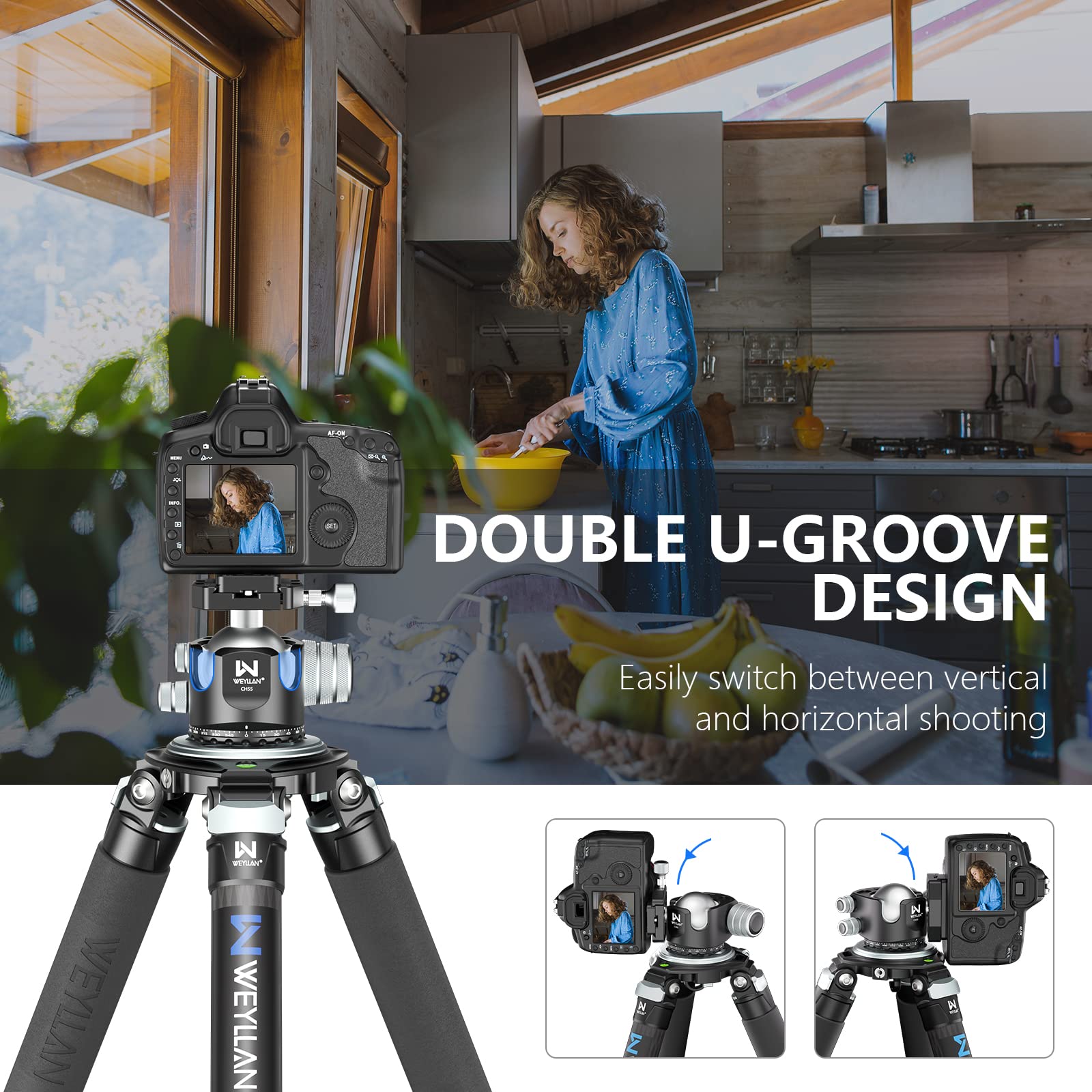 Low Profile Ball Head 55Mm Tripod Ball Head Weyllan Ch55 Heavy Duty 360 Panoramic Tripod Head, Large Size Cnc Aluminum Camera He