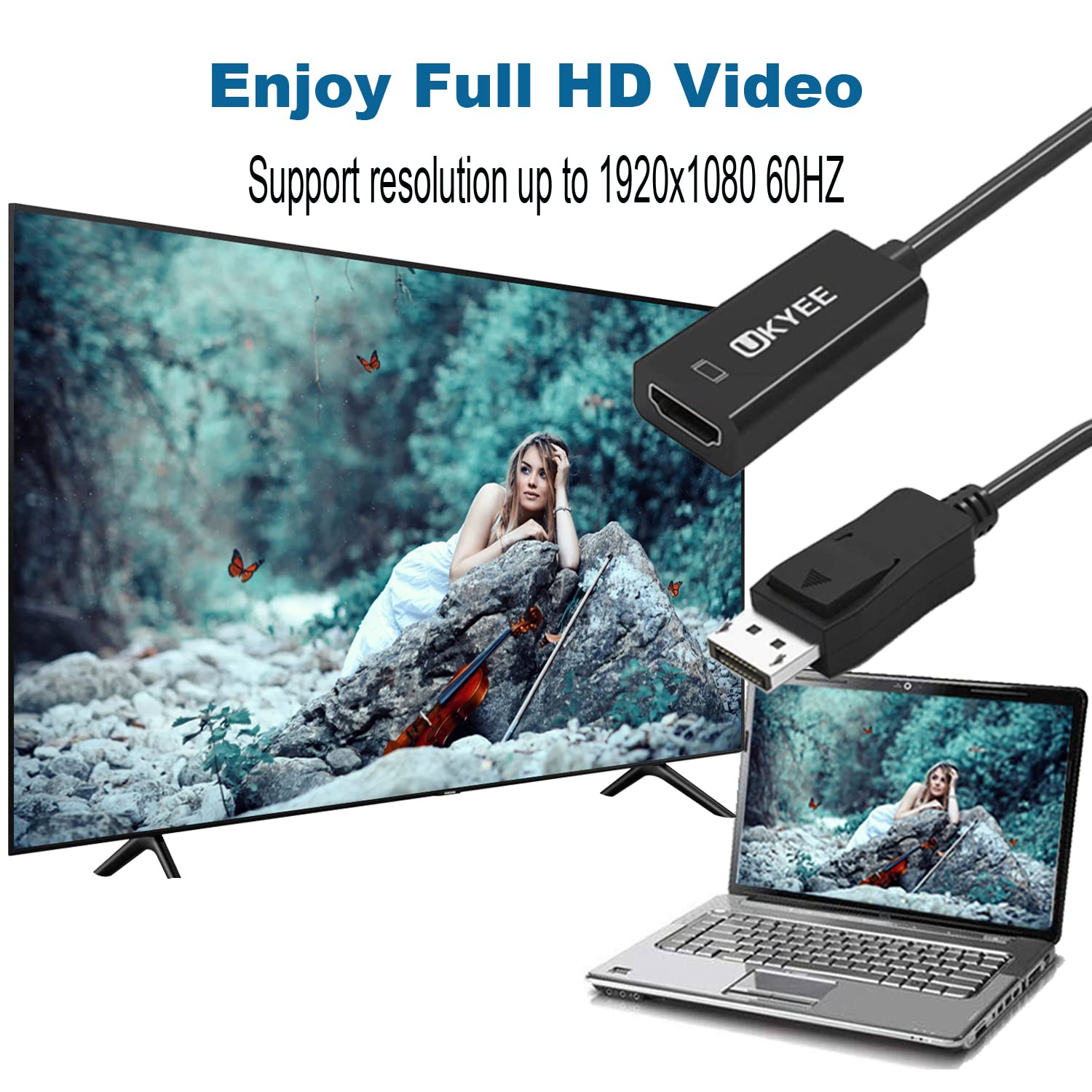 Ukyee Displayport To Hdmi Adapter 2 Pack, Display Port Dp To Hdmi Converter Cable Male To Female Port 1080P Compatible With Pc,