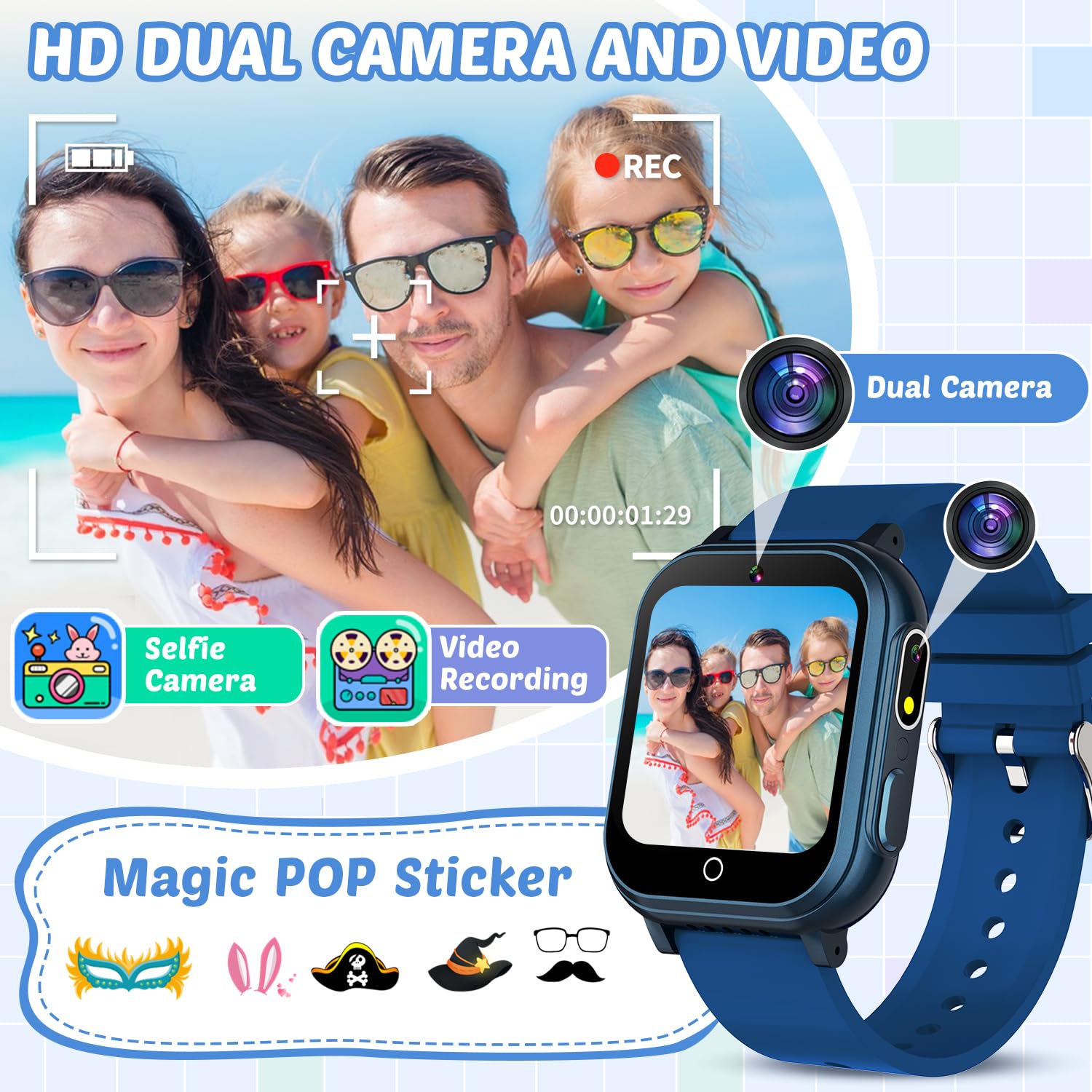 Waterproof Smart Watch For Kids Toys For Boys Age 5-12 With 32 Games, Dual Camera, Habit Tracking, Music Player, Video, Alarm Cl