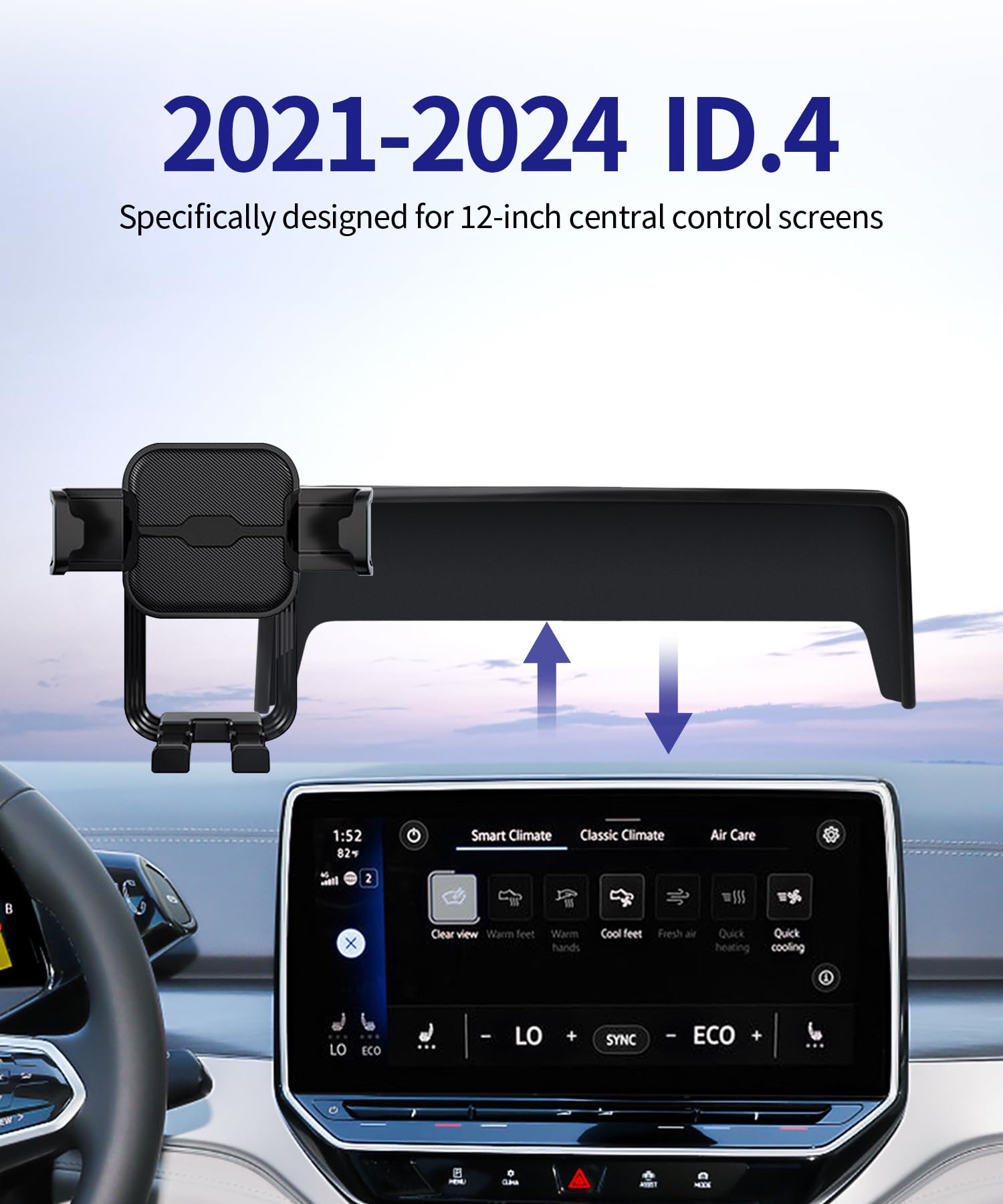 Masergogo Car Phone Holder For 2021-2024 Volkswagen Id.4 / Vw Id4, 360 Rotation, 12 Inch Screen Fixed Clip, Auto Accessories Nav
