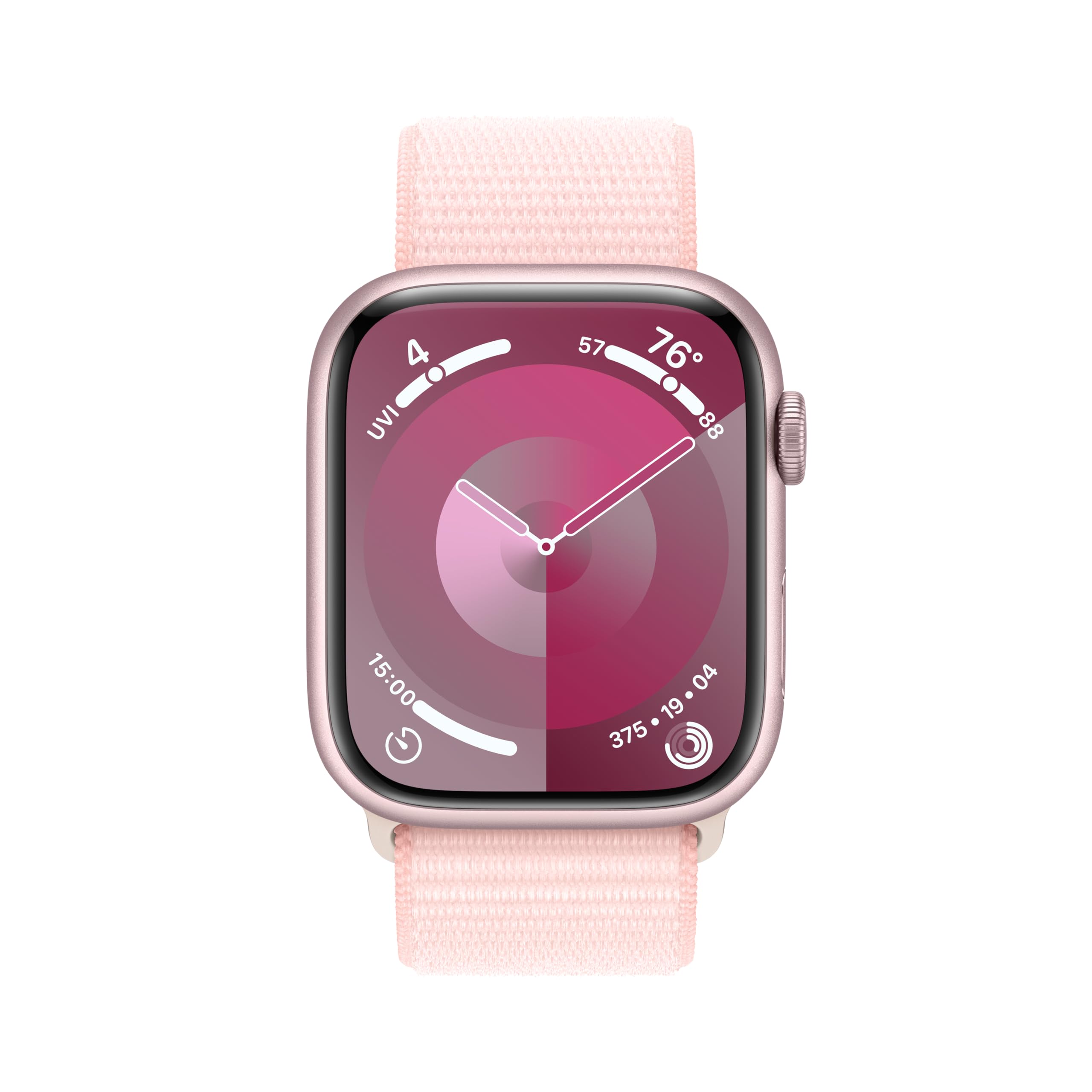 Apple Watch Series 9 [GPS 45mm] Smartwatch with Pink Aluminum Case with Pink Sport Loop. Fitness Tracker, Blood Oxygen & ECG Apps, Always On Retina Display, Carbon Neutral