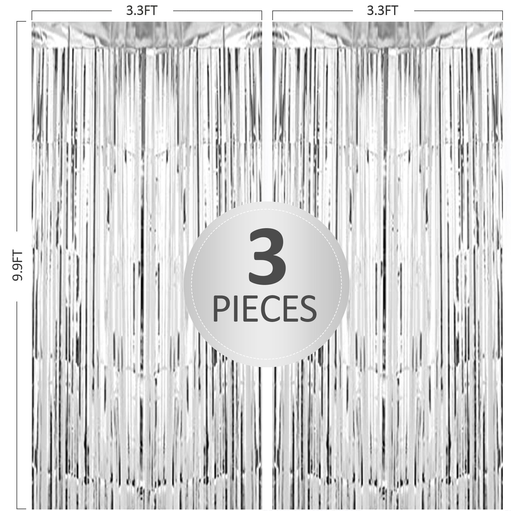 Tenlaitech 3 Pack 3.3 X 9.9 Ft Silver Foil Fringe Backdrop Curtain, Streamer Backdrop Curtains, Streamers Birthday Party Decorat