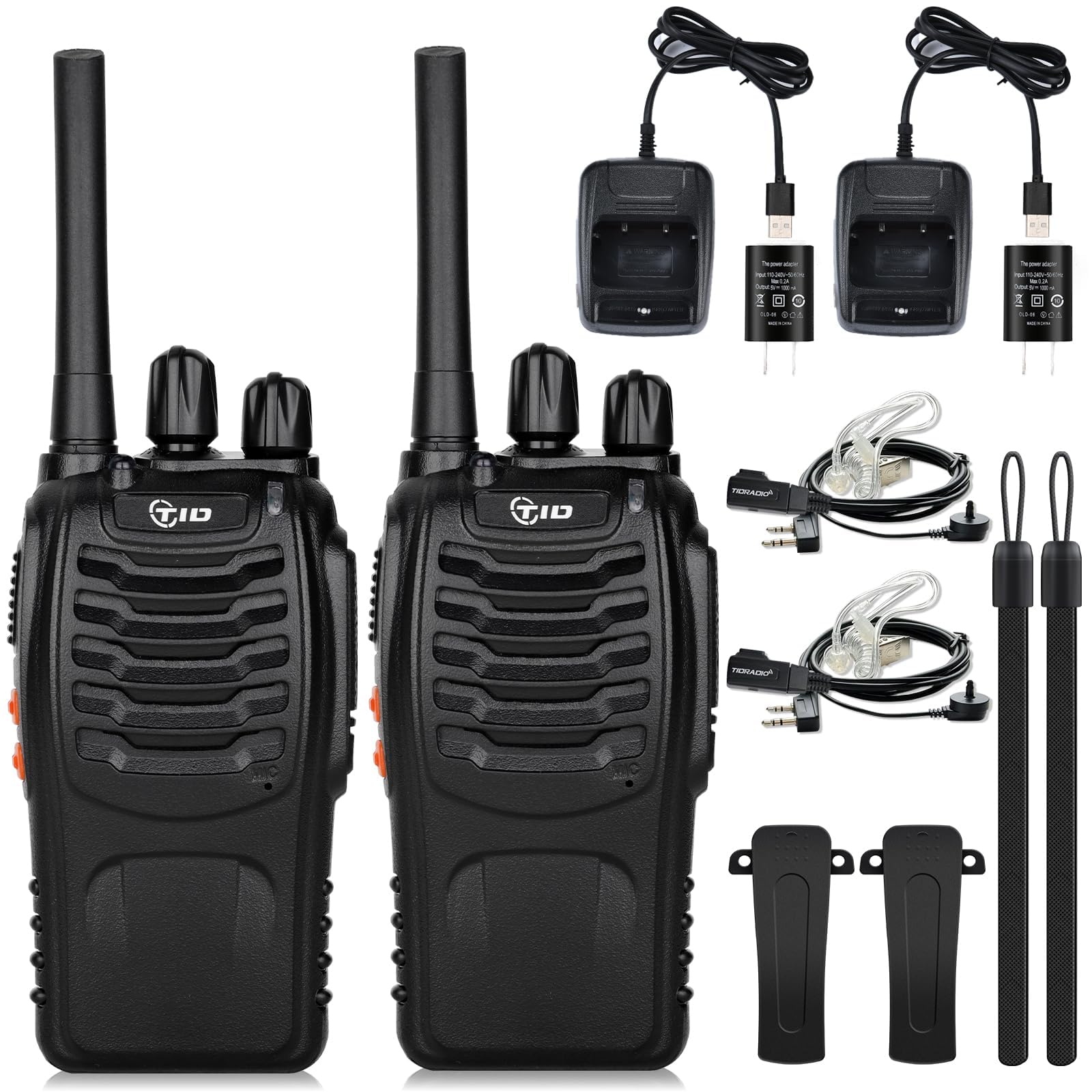 Tidradio Td V2 Walkie Talkies For Adults Long Range, Frequency Copy, Rechargeable Two Way Radio Earpiece With Mic,16 Channels Handheld Walkie Walkie For Kids(2 Pack, Black)