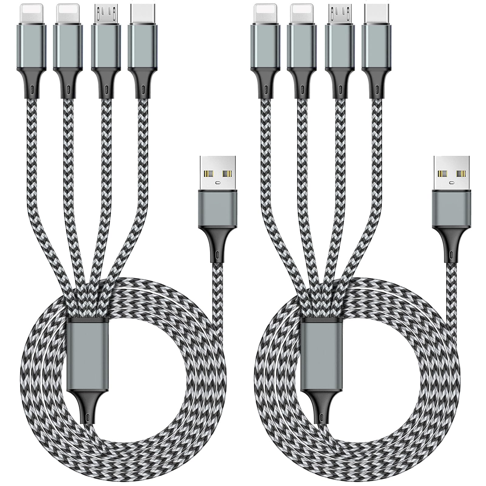 Puxnoin Multi Charging Cable 6Ft 2Pack Multi Charger Cable 4 In 1 Universal Multiple Usb Cable Fast Charging Cord With Type C, M