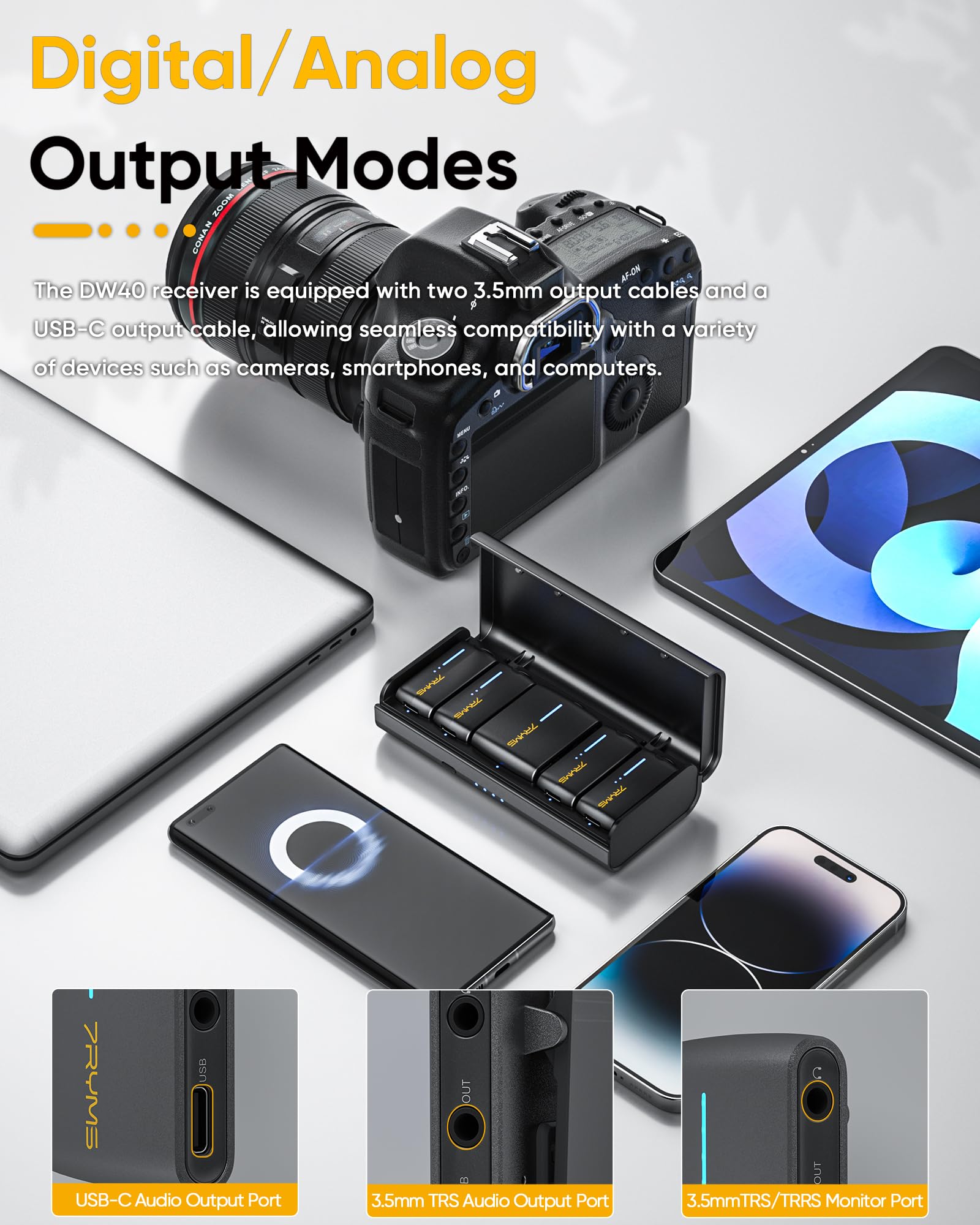 7Ryms Iray Dw40 Four Channel Wireless Lavalier Microphone With Charging Case, Noise Cancellation, 656Ft Range, 10H Working, Lav