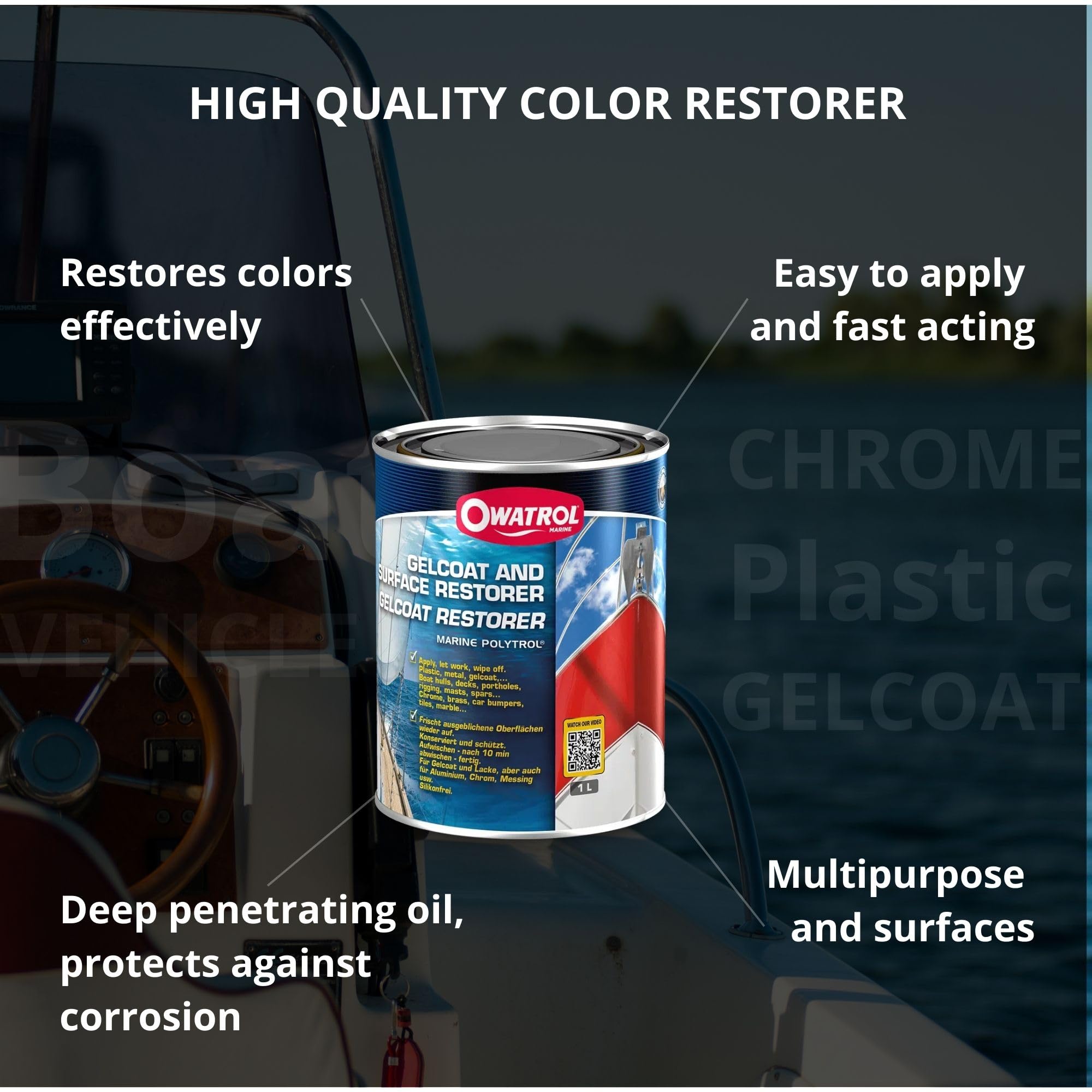 Owatrol Marine Polytrol, Gelcoat Restorer, Penetrating Oil For Multi Purposes, Car Bumpers, Plastics, Metals, Restore Faded Plas