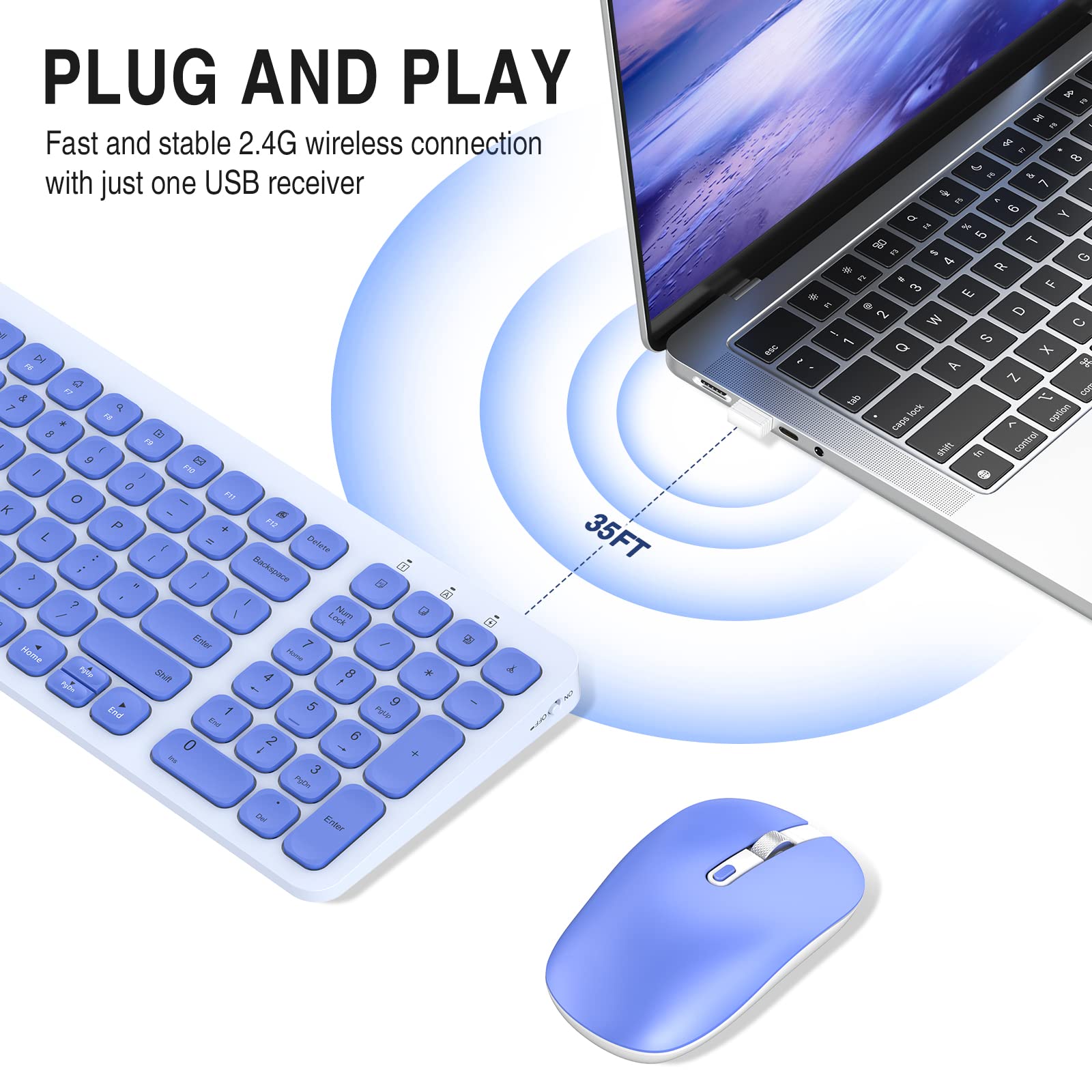 Cimetech Wireless Keyboard Mouse Combo, Compact Full Size Wireless Keyboard And Mouse Set Less Noise Keys 2.4G Ultra Thin Sleek