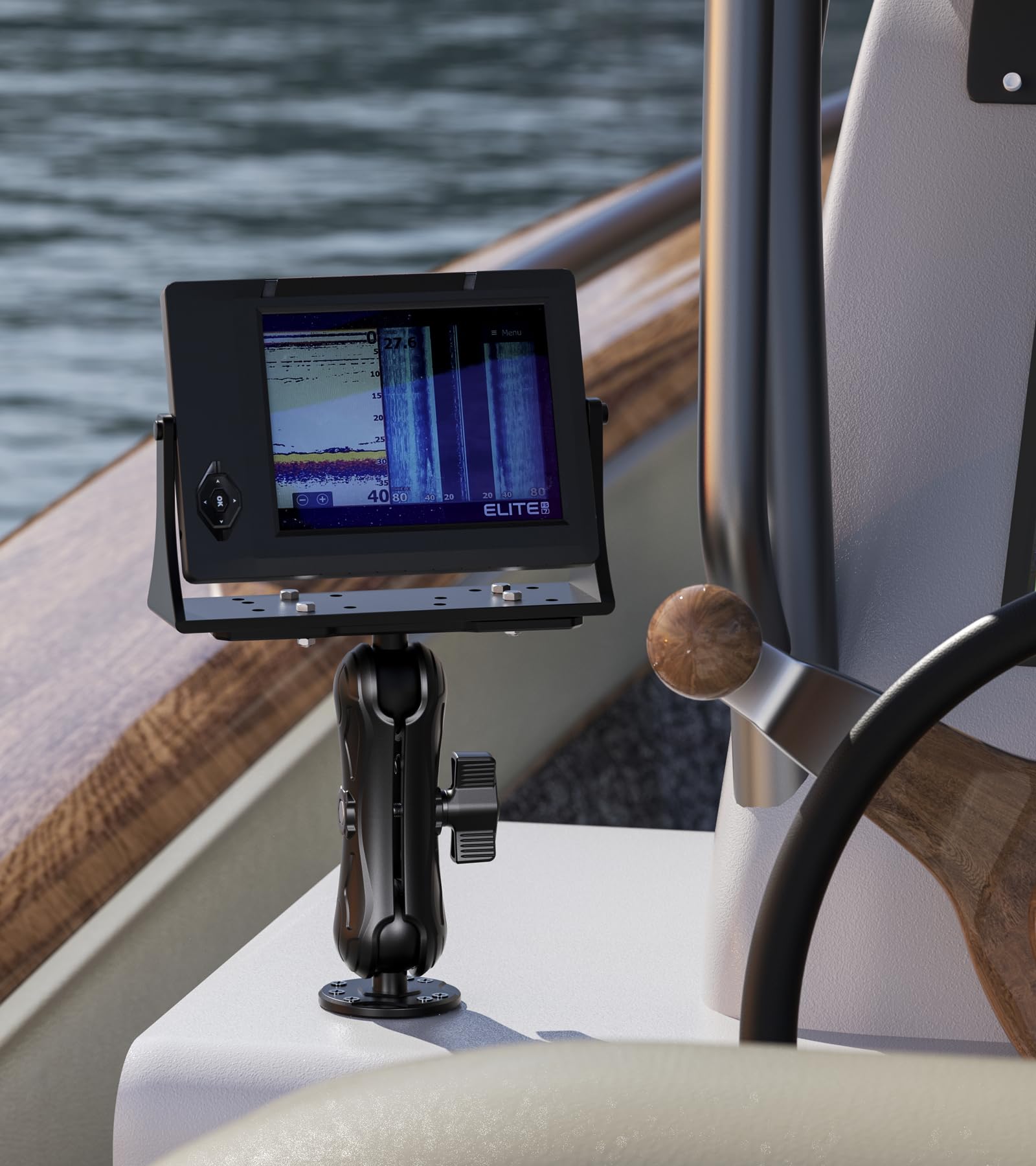 Vazeswin Aluminum Alloy Fish Finder Mount With C Size 1.5'' Ball Rectangle Plate & Round Base, 5.7'' Medium Arm Marine Electroni