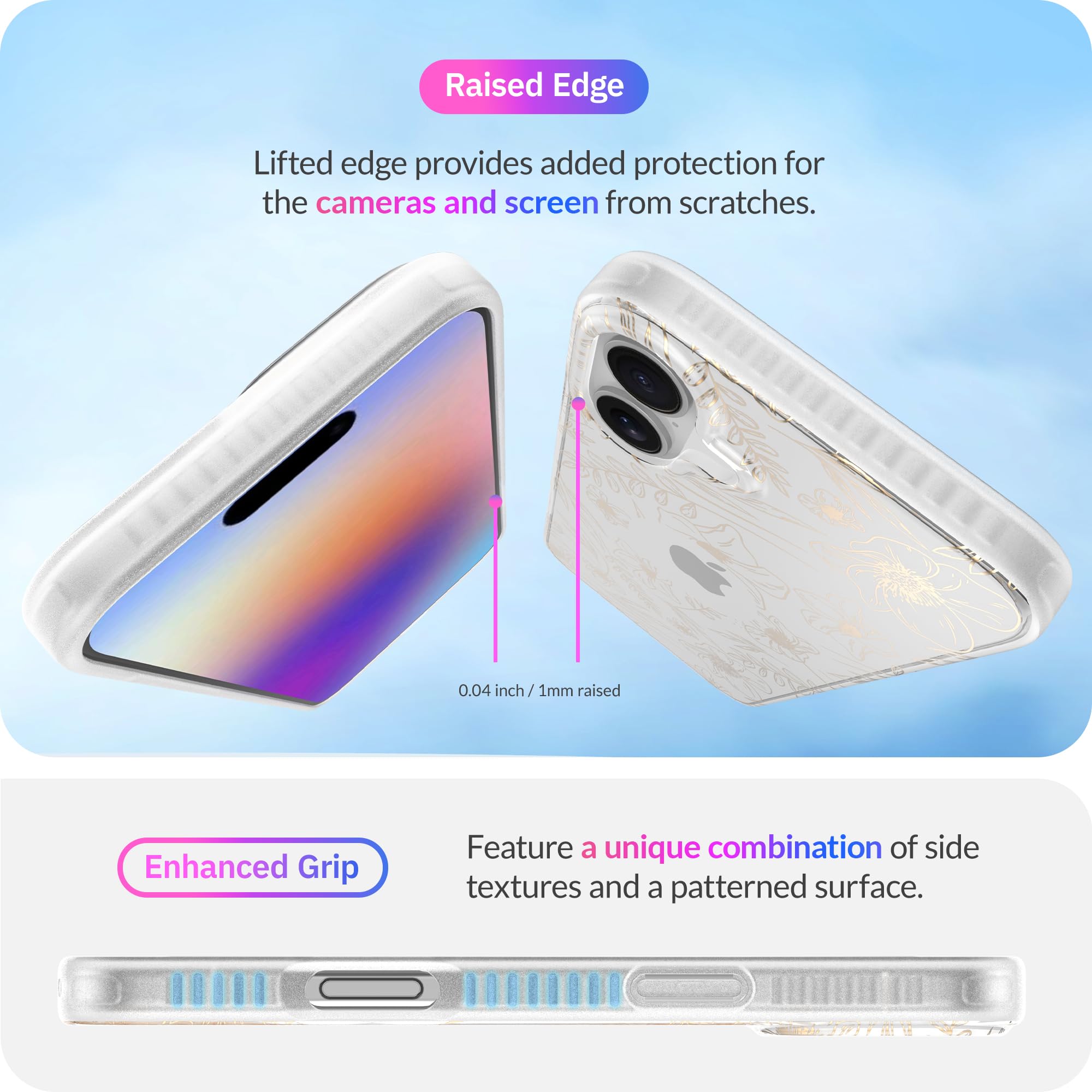 Lonli Hue   For Iphone 16 Case   Gold Floral Phone Case   [360 Shock Absorbent Bumper]   Cute, Unique And Aesthetic Phone Cover