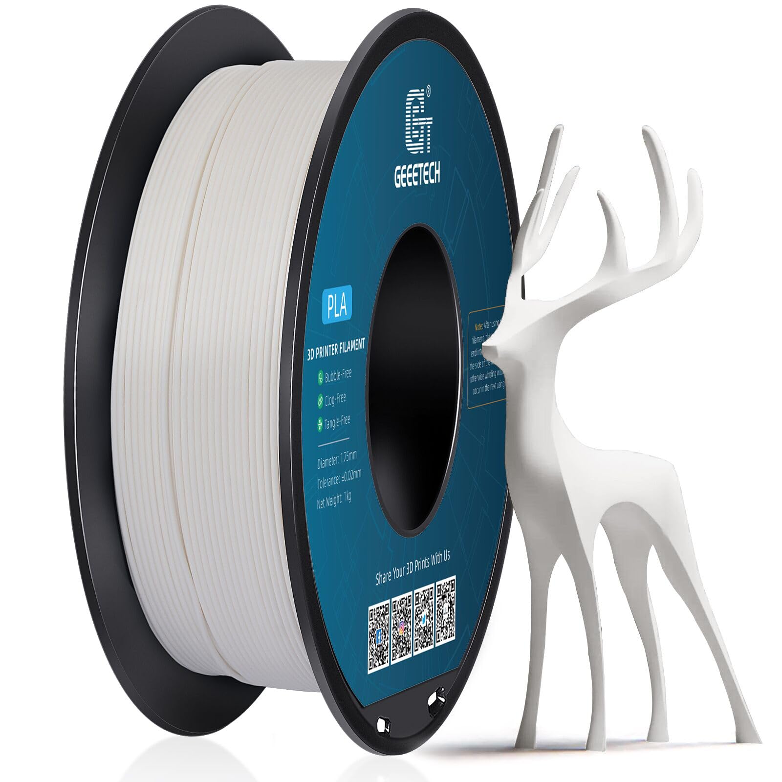 GEEETECH Matte PLA Filament 1.75mm White, 1kg Spool (2.2 lbs) 3D Printer Filament Matte Surface Texture & Low Warping, Dimension