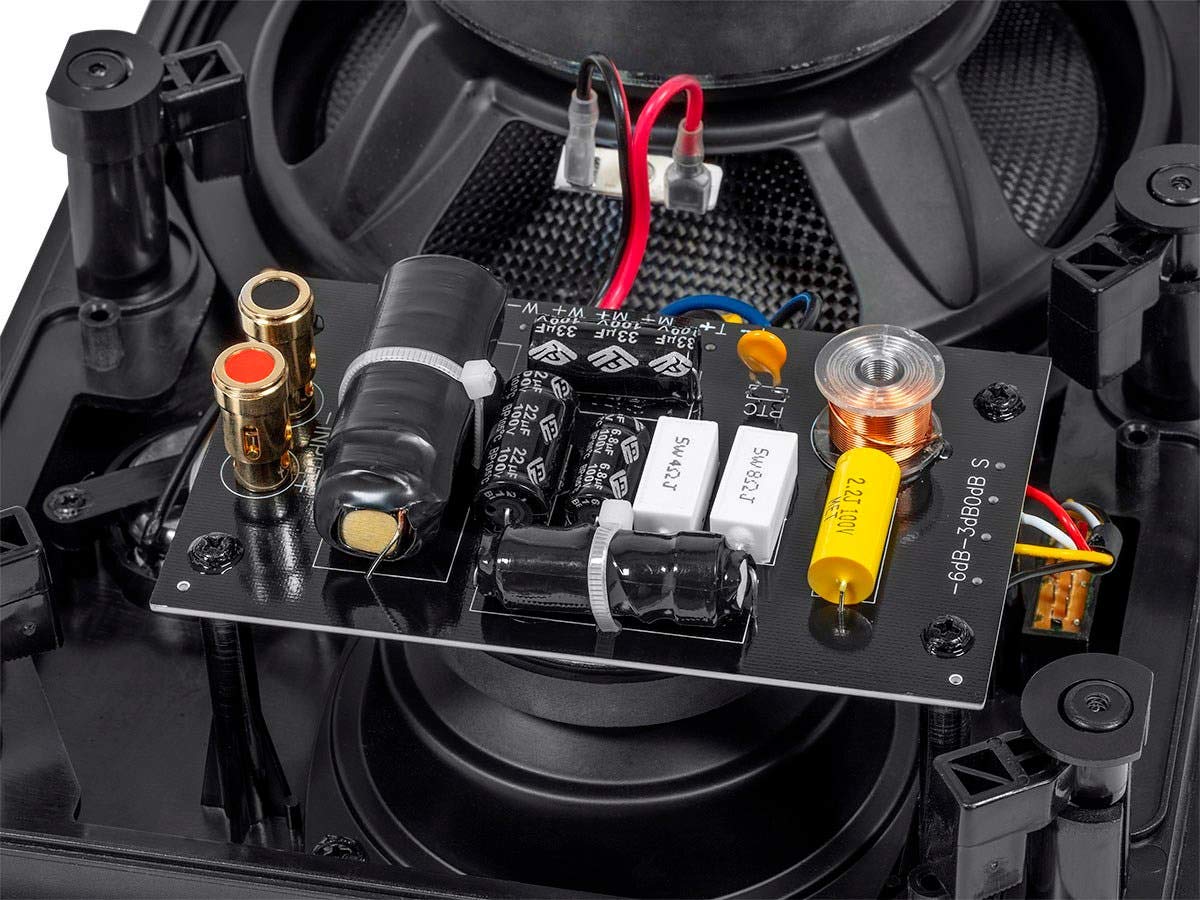 Monoprice 3 Way Carbon Fiber In Wall Speakers   8 Inch, Pair, With Paintable Magnetic Grille, Black   Alpha Series