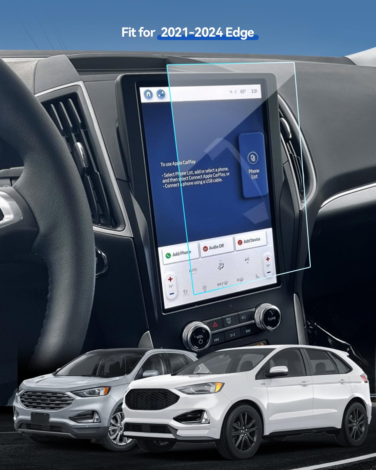 Lantu 2Pcs Car Screen Protector For 2024 2023 2022 2021 Ford Edge (Se/Sel/St Line/Titanium/St) Accessories 12'' Nano Navigation